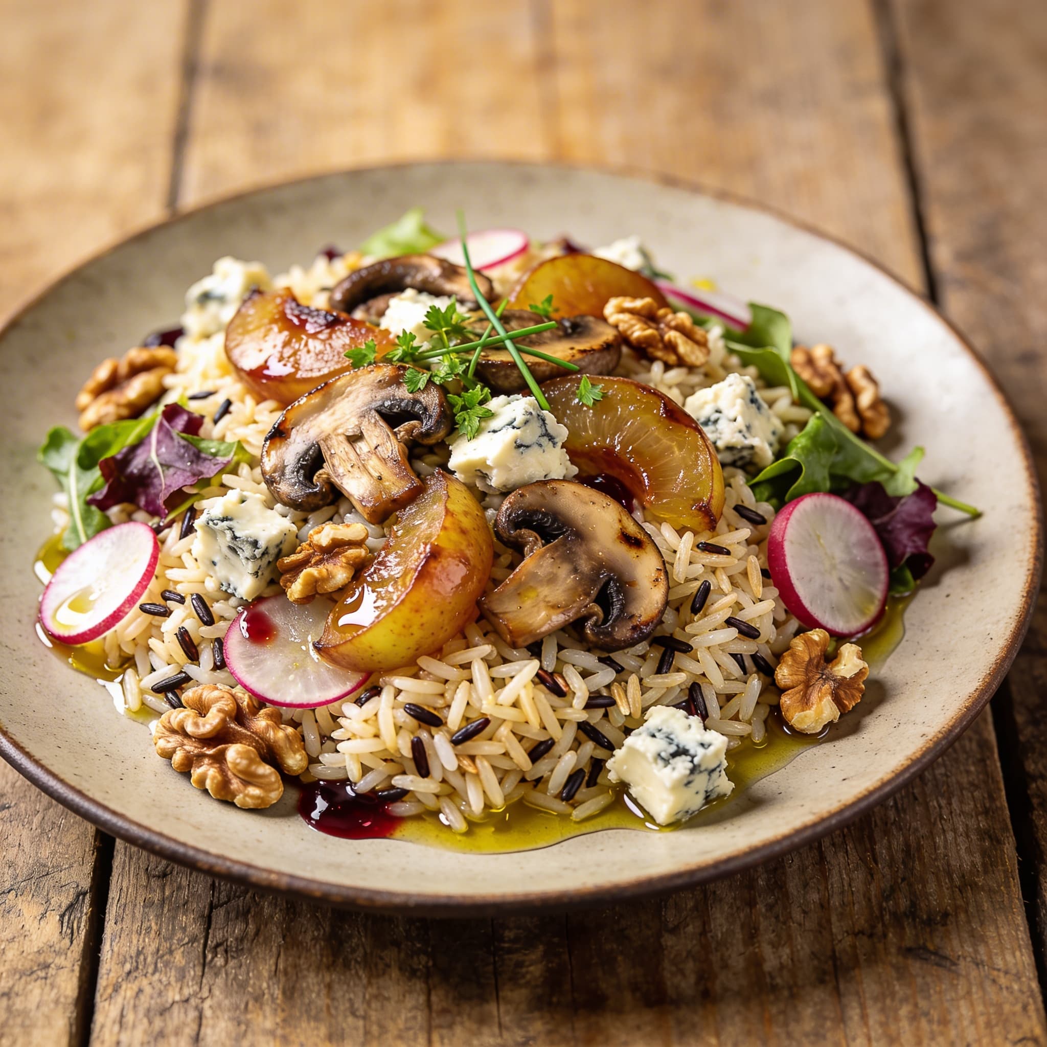 Lauwarmer Reissalat mit Pilzen