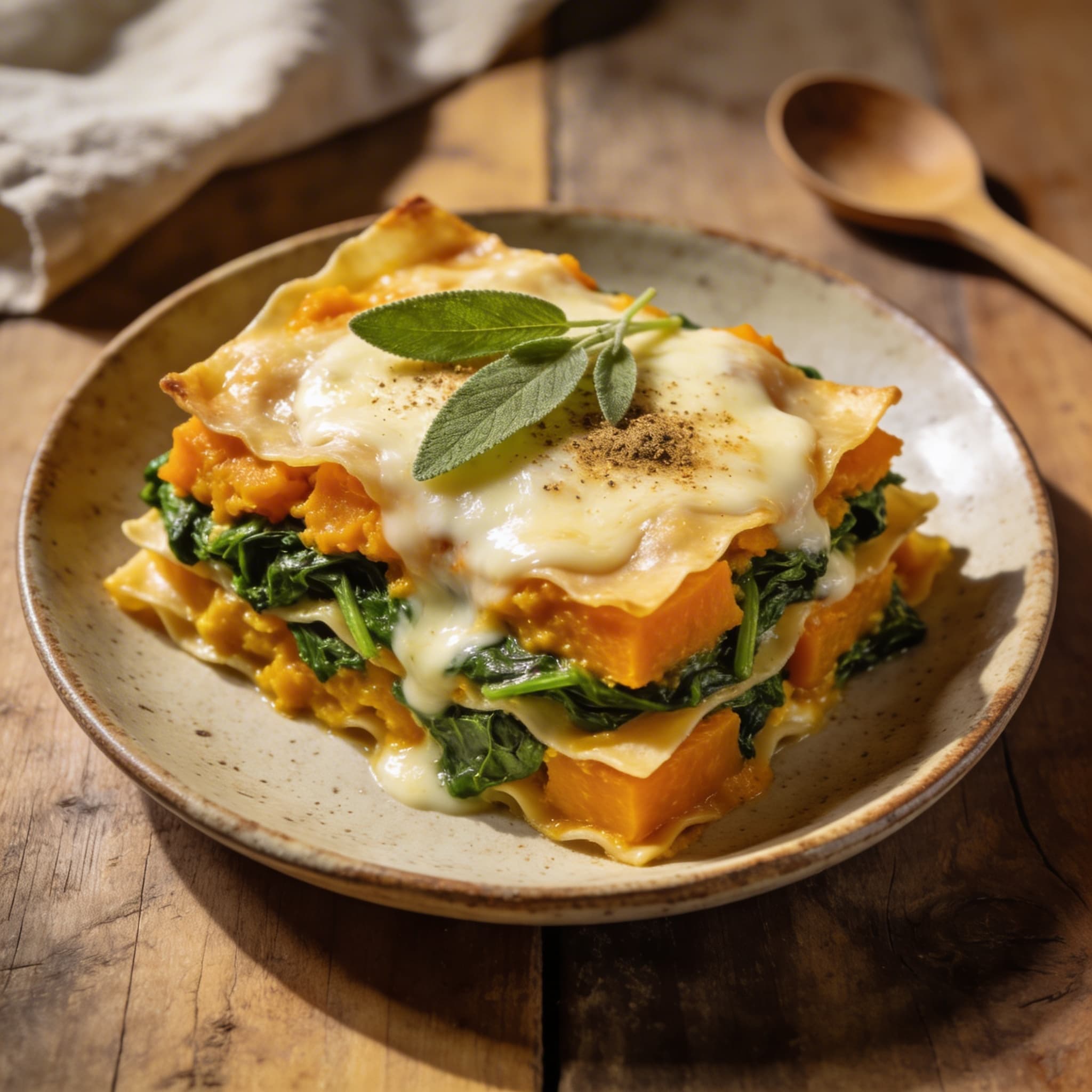 Herzhafte Kürbis-Spinat-Lasagne