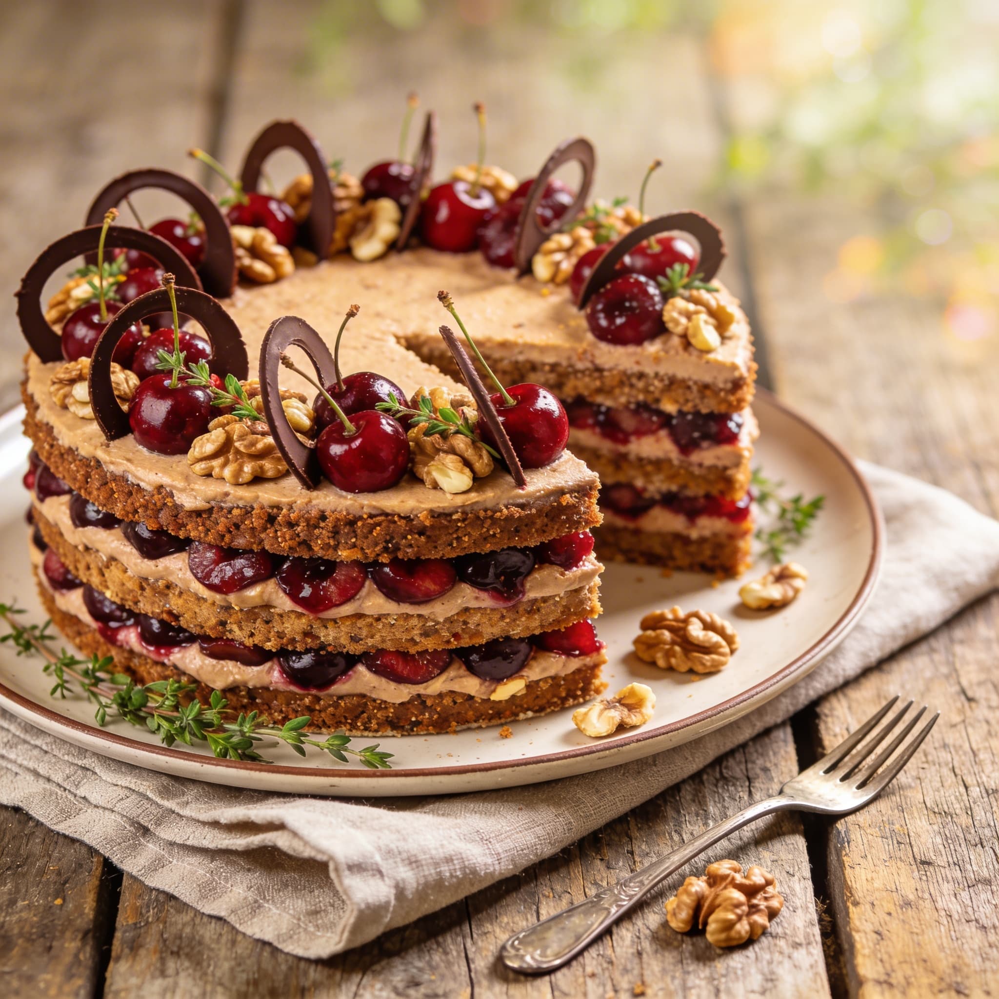 Kirsch-Zimt-Torte mit Walnüssen