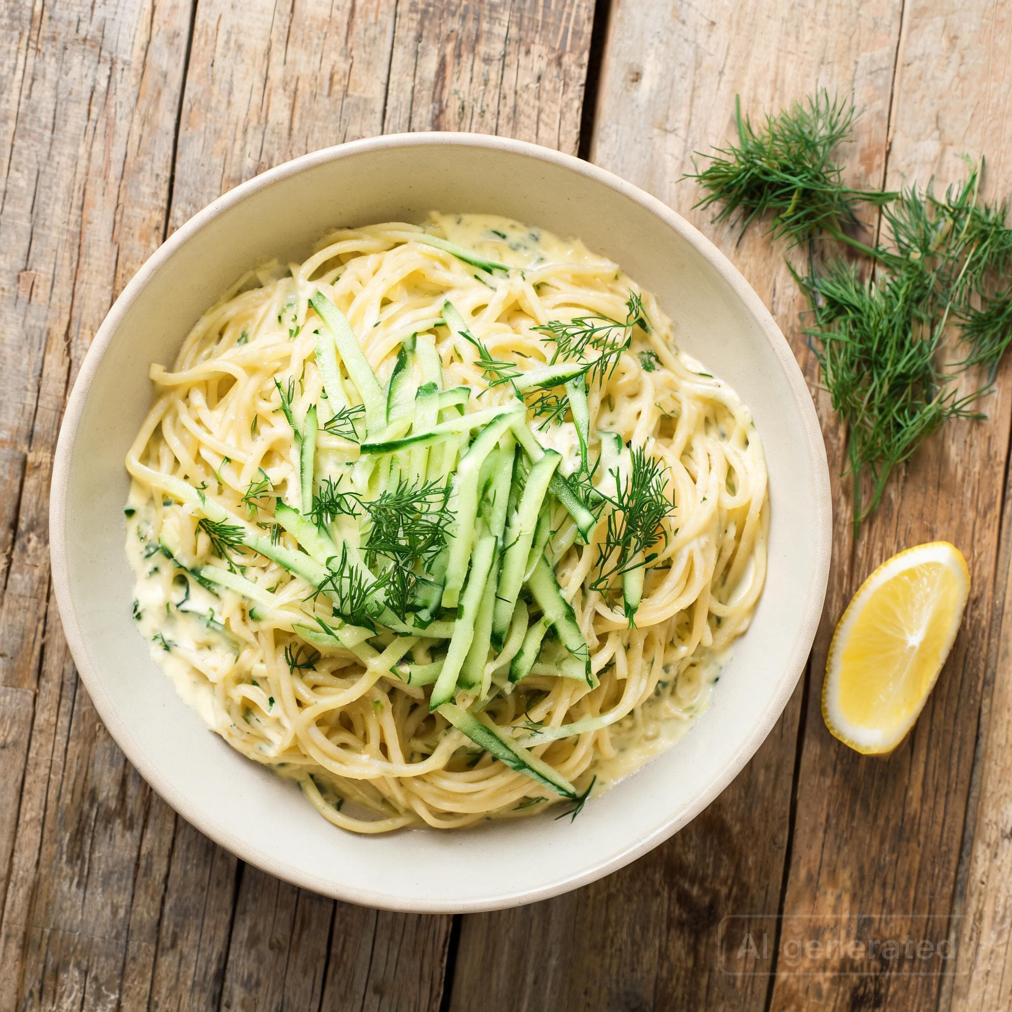 Frische Gurken-Linguine mit Zitronen-Dill-Joghurt