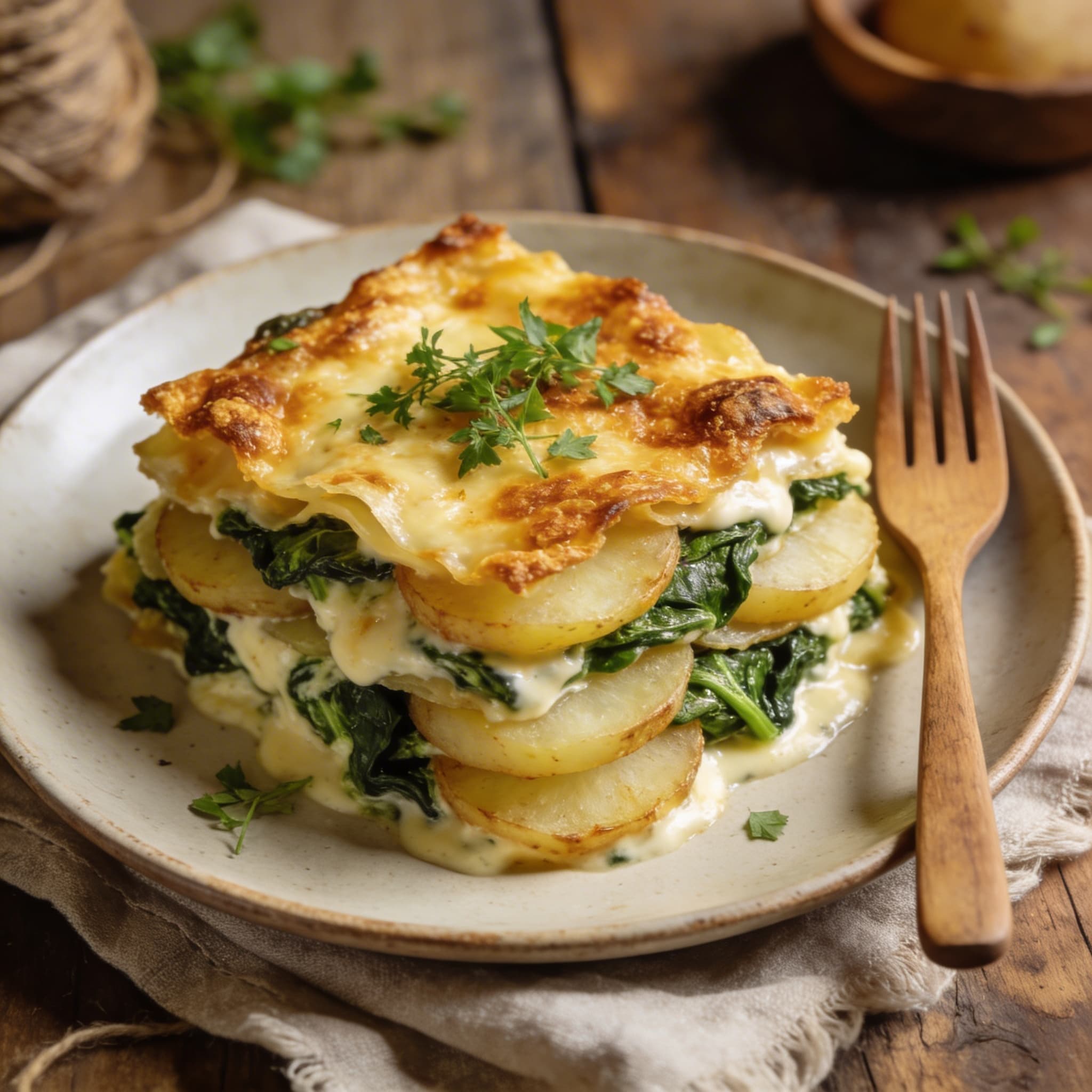 Herzhafte Kartoffel Spinat Lasagne