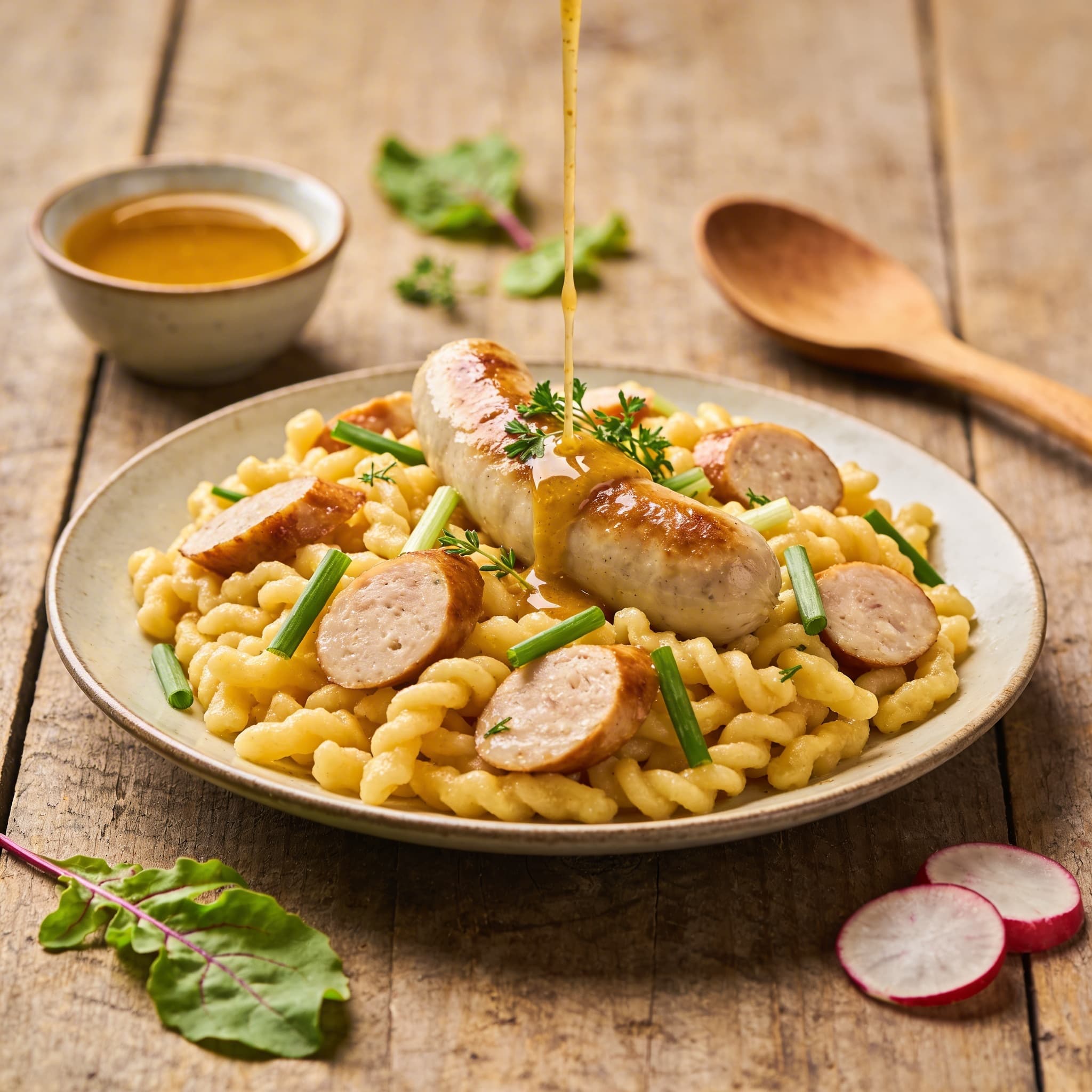 Bayerischer Weißwurst-Spätzlesalat