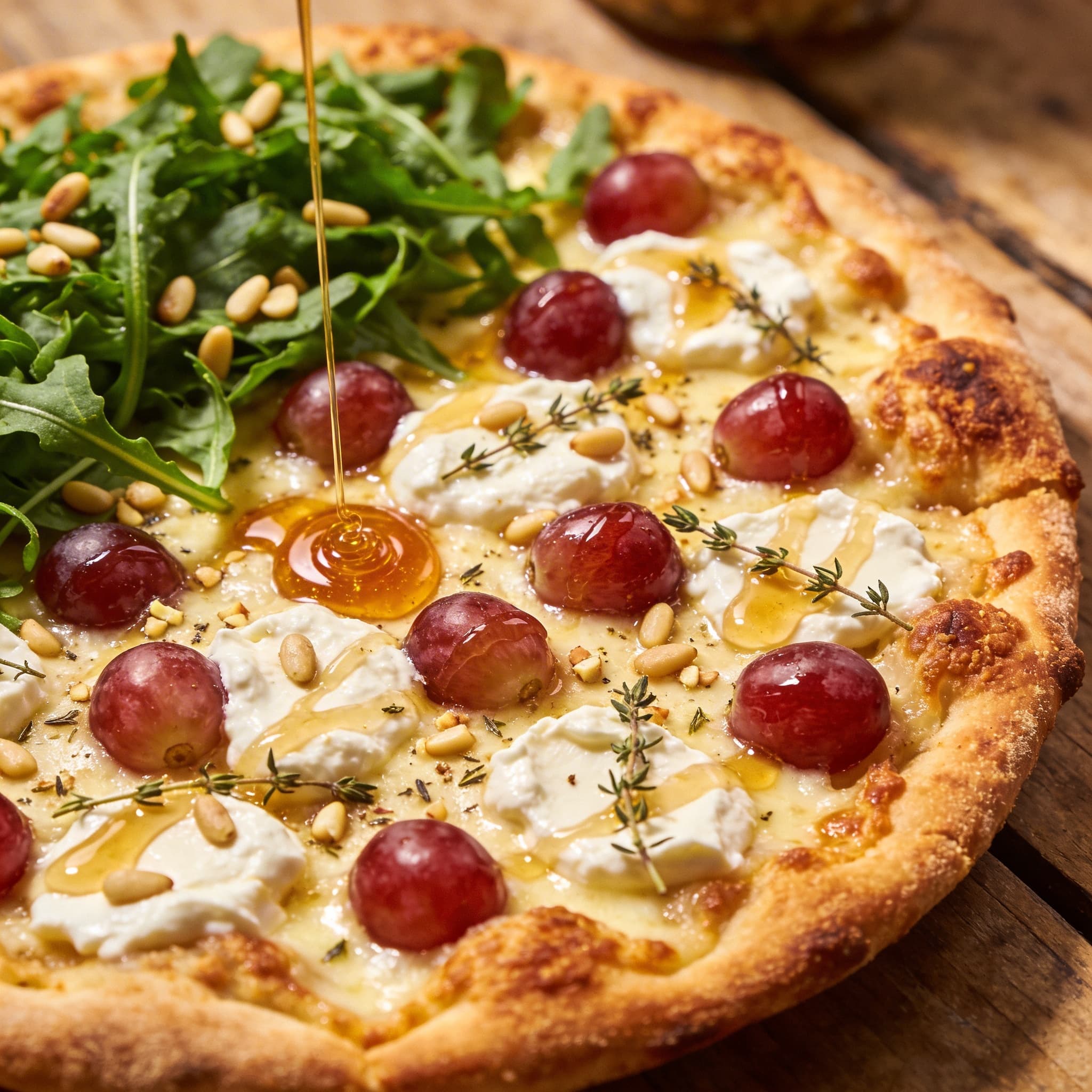 Knusprige Brie-Pizza mit Weintrauben
