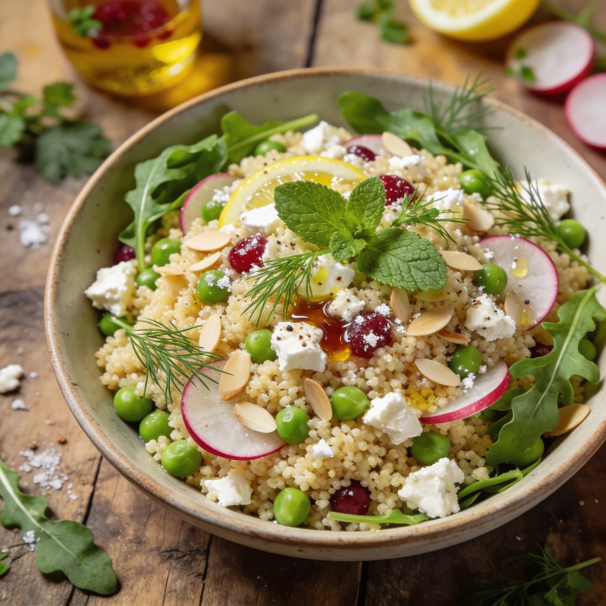 Frühlingshafter Couscous-Salat mit Feta