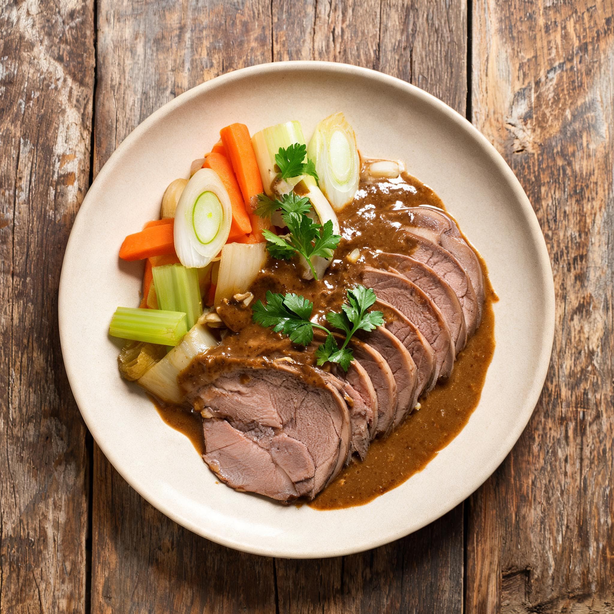 Langue de bœuf sauce au roux brun