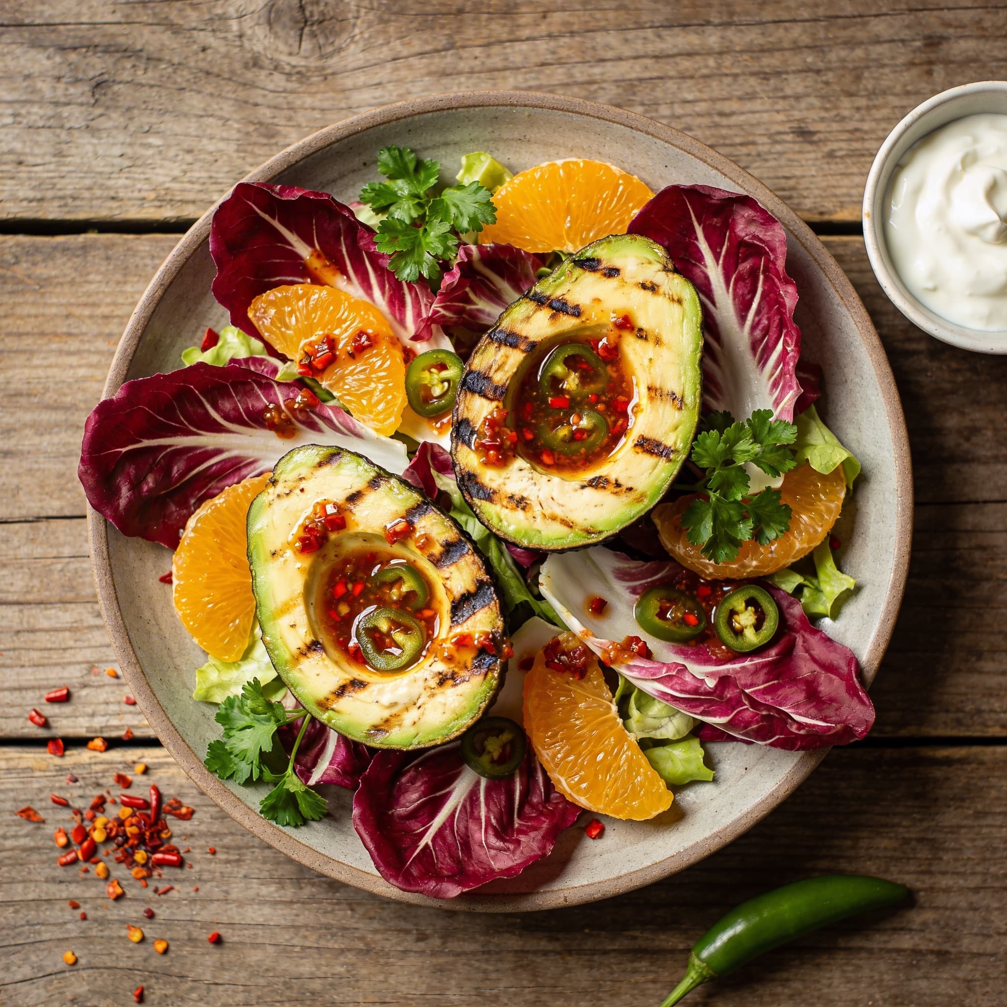 Grill-Avocado mit Orangen-Salat