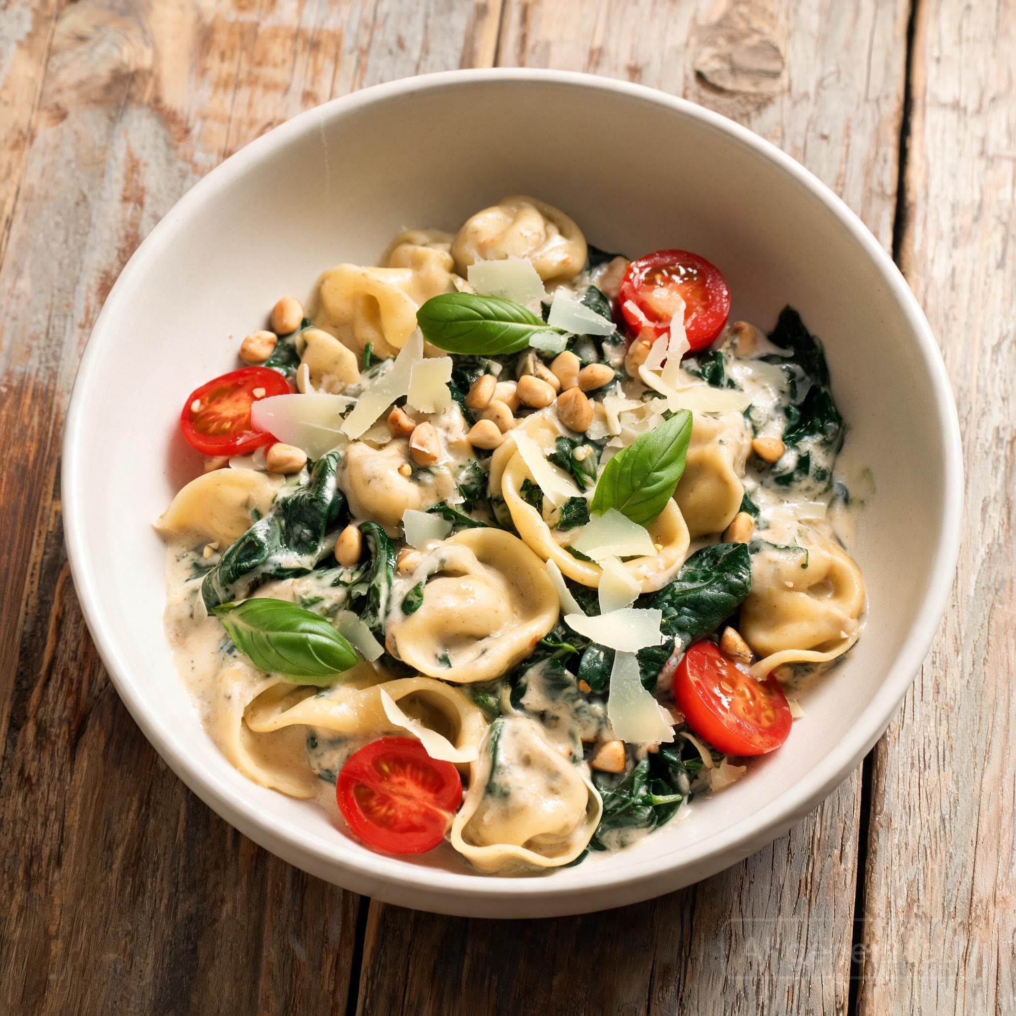Cremige Tortellini mit Blattspinat