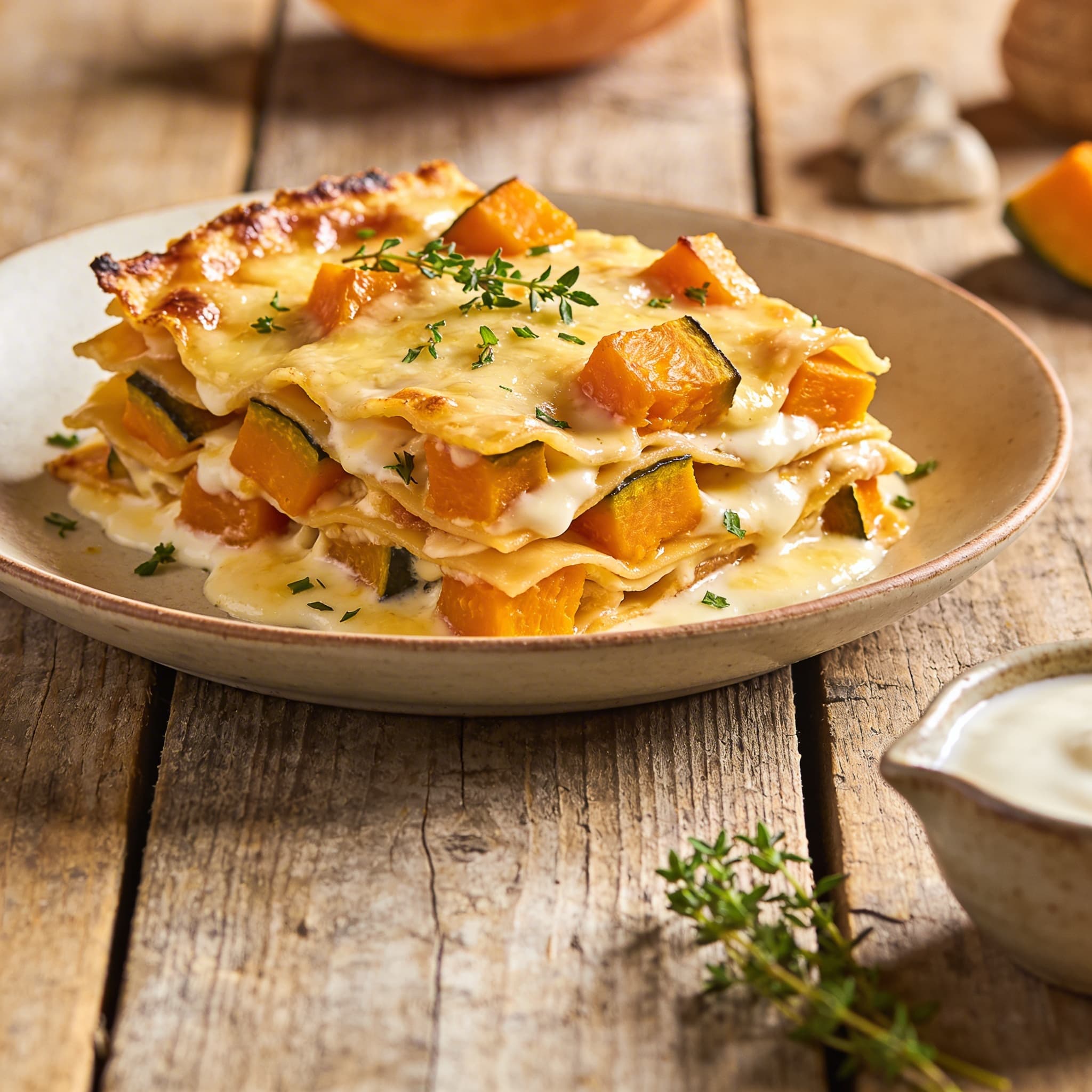 Kürbis-Lasagne mit saurer Sahne