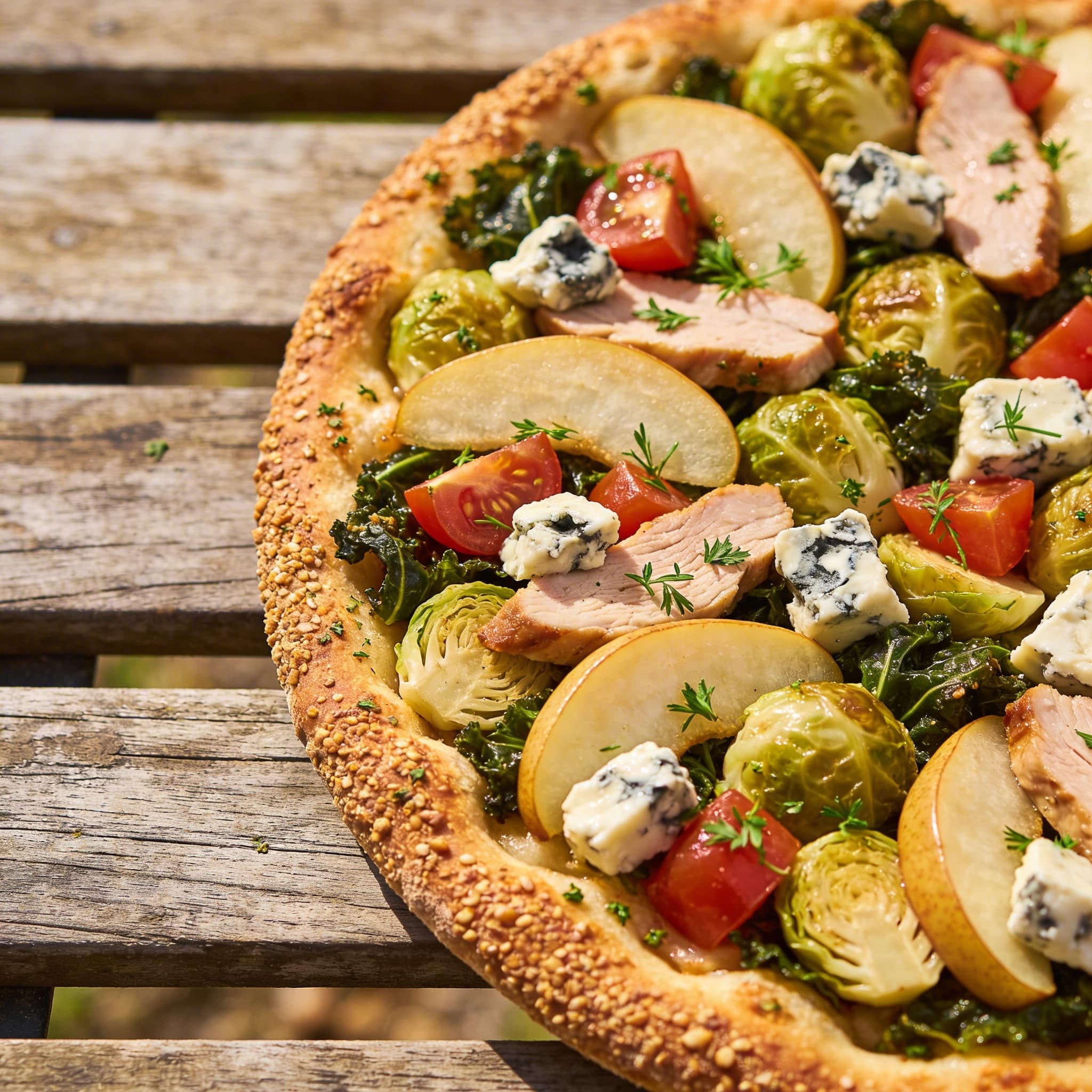 Herzhafte Rosenkohl-Birnen-Pizza