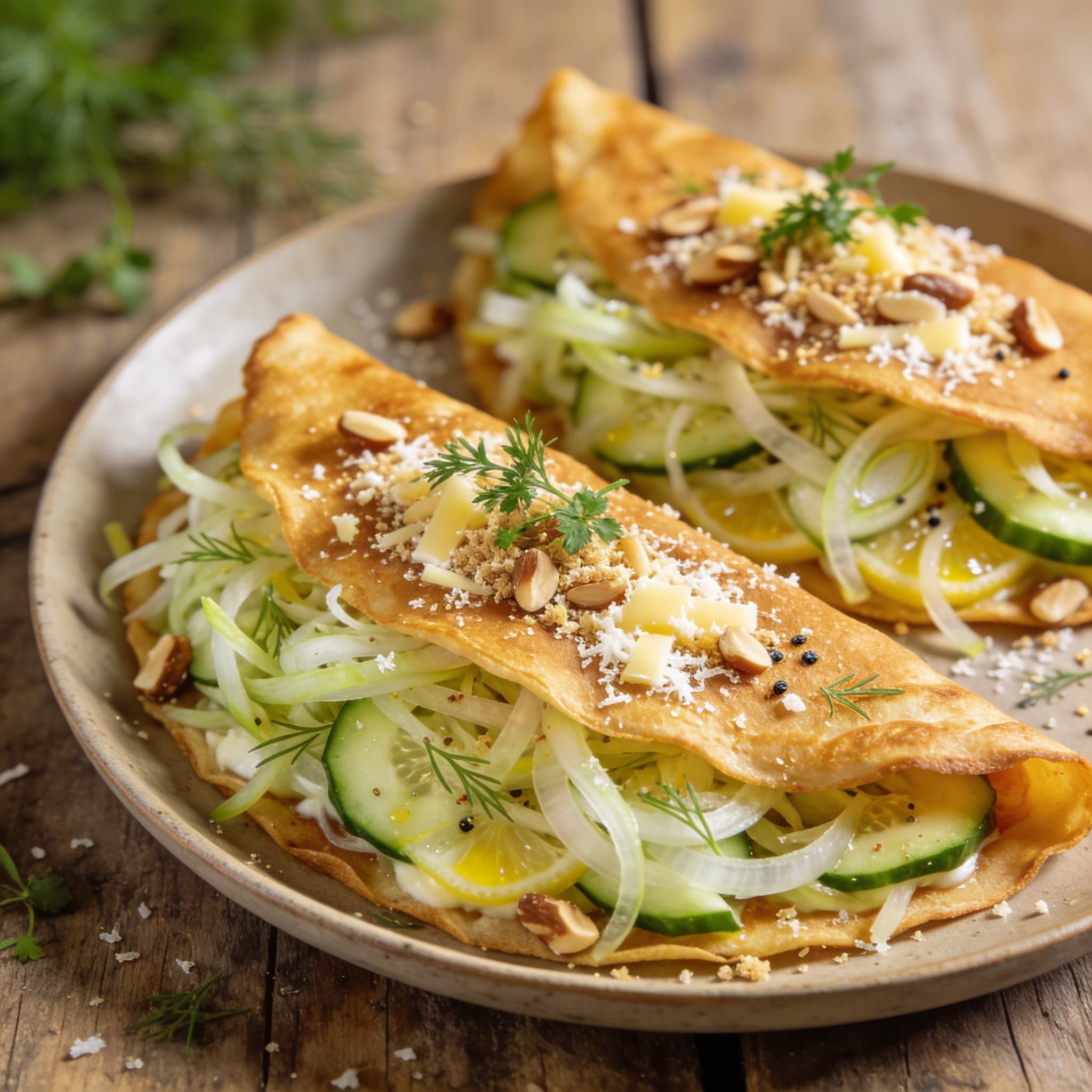 Gefüllte Käsecrêpes mit Fenchel