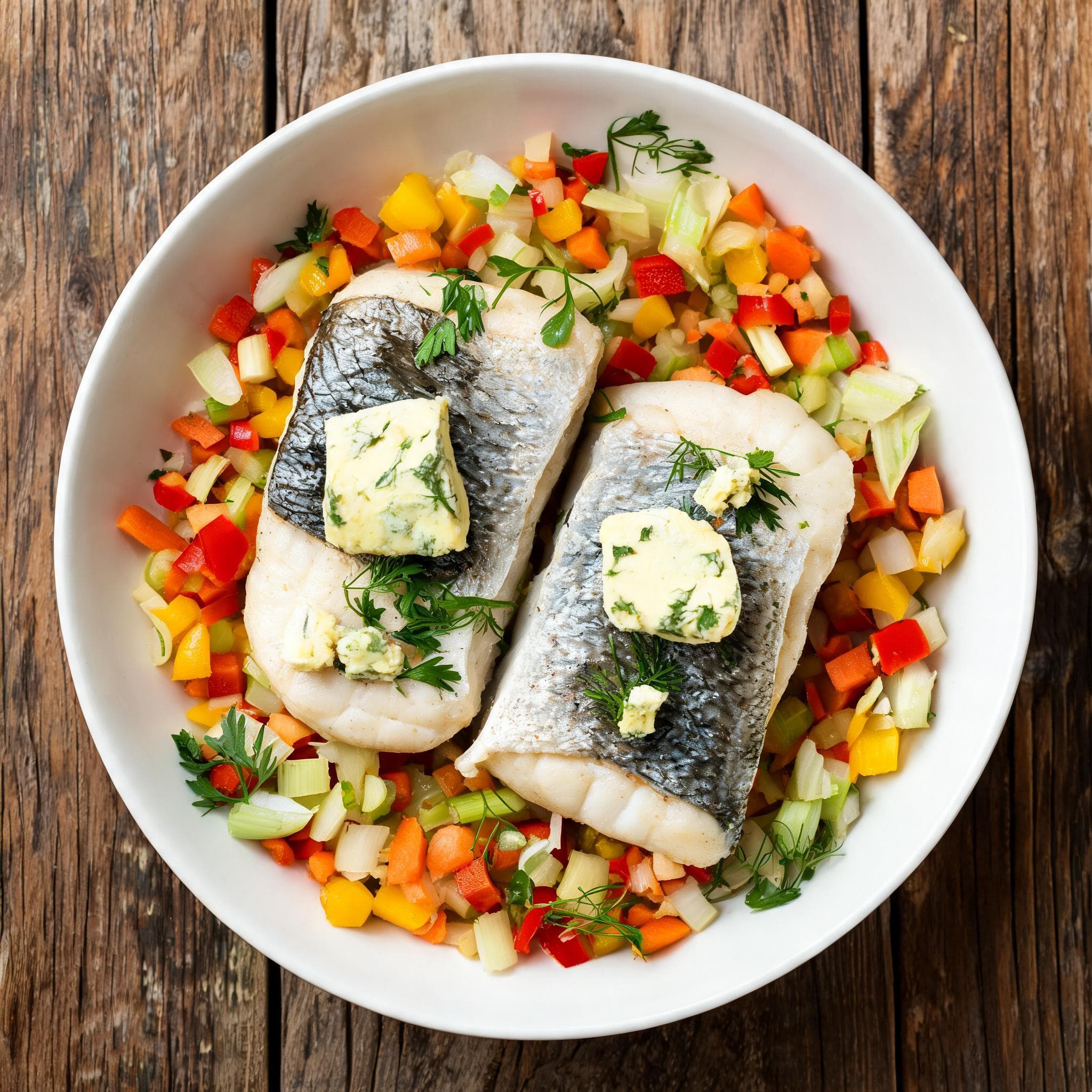 Steamed Cod on Vegetables