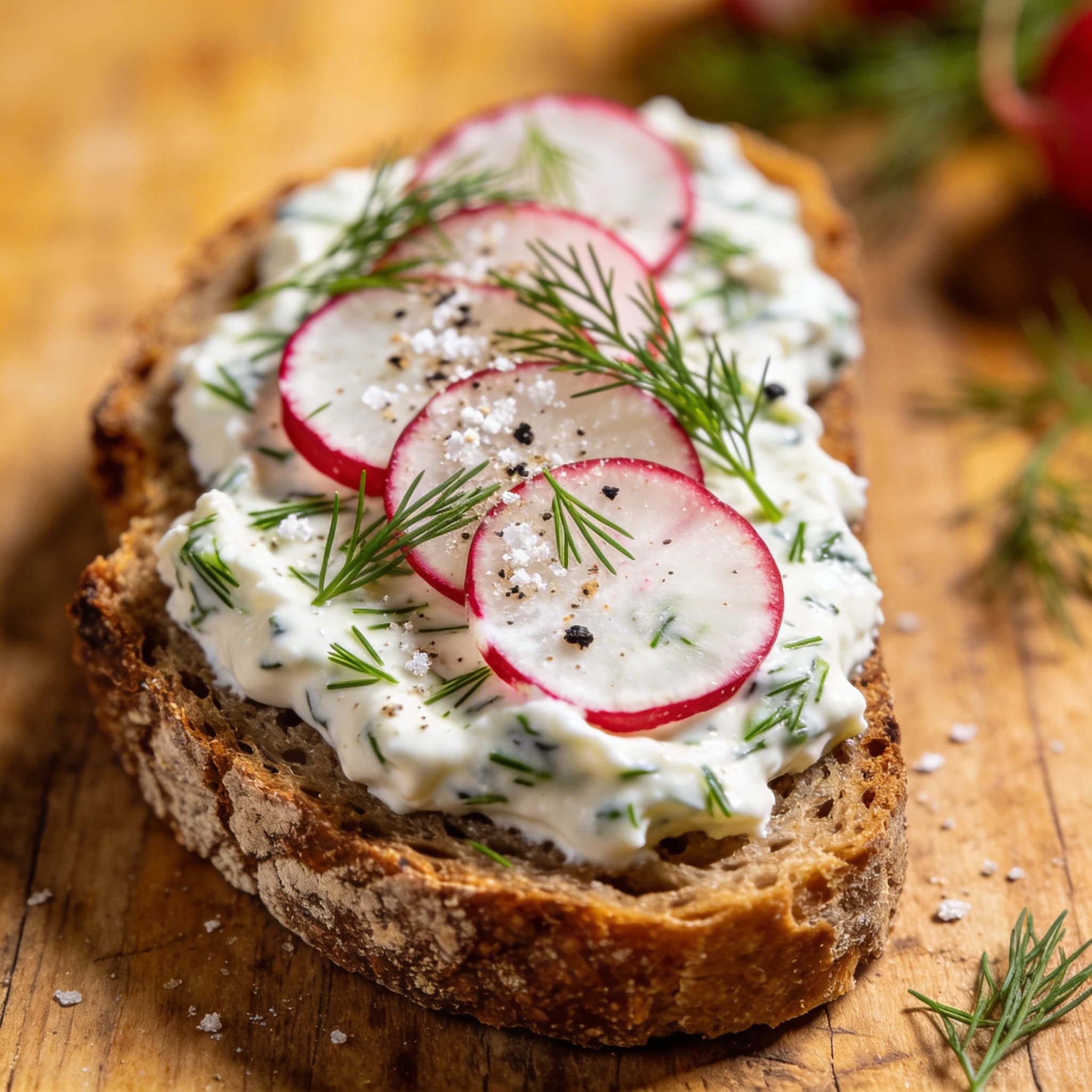 Bauernbrot mit Radieschen-Quark