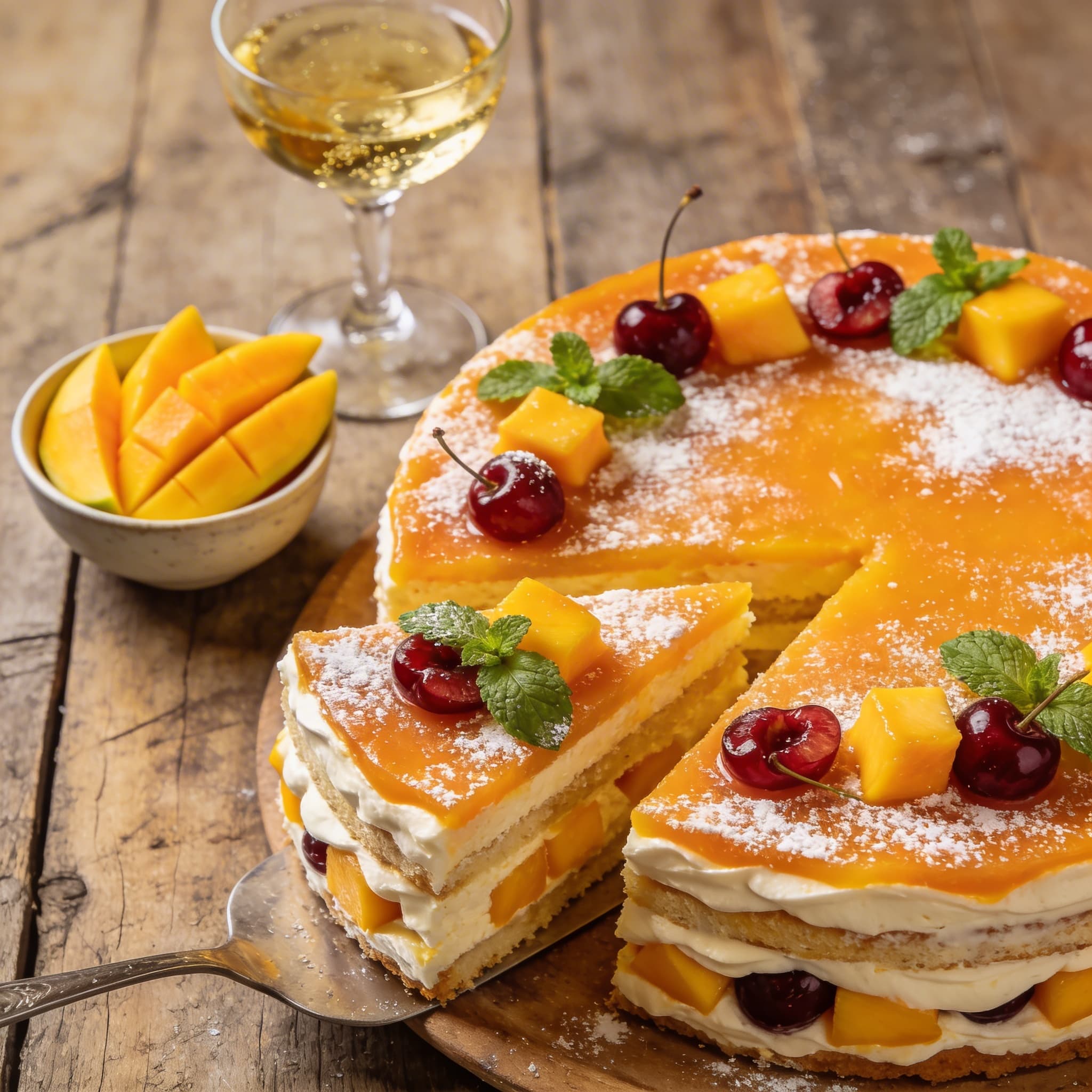 Fruchtige Mango-Prosecco-Torte