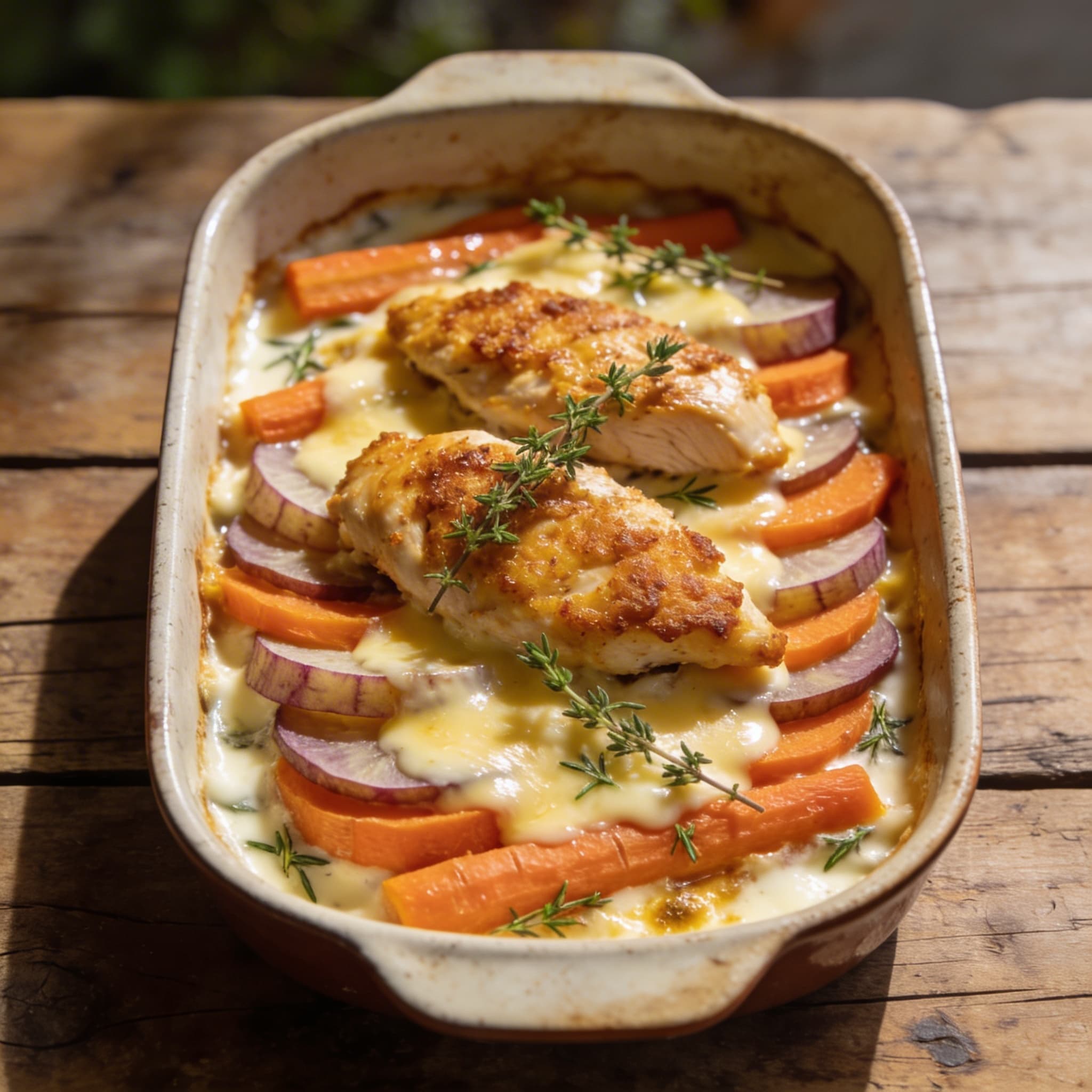 Herzhaftes Steckrüben-Möhren-Gratin