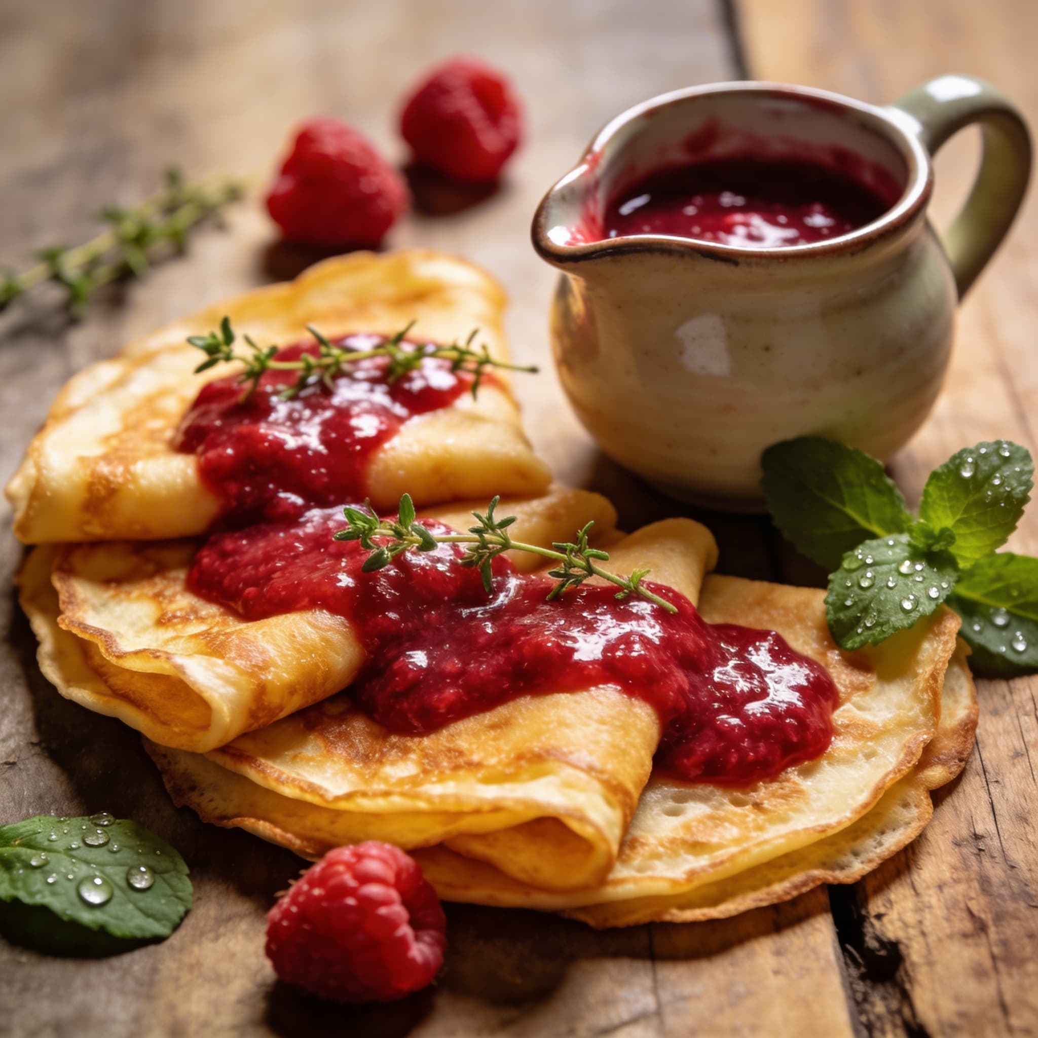 Pfannkuchen mit Himbeersauce