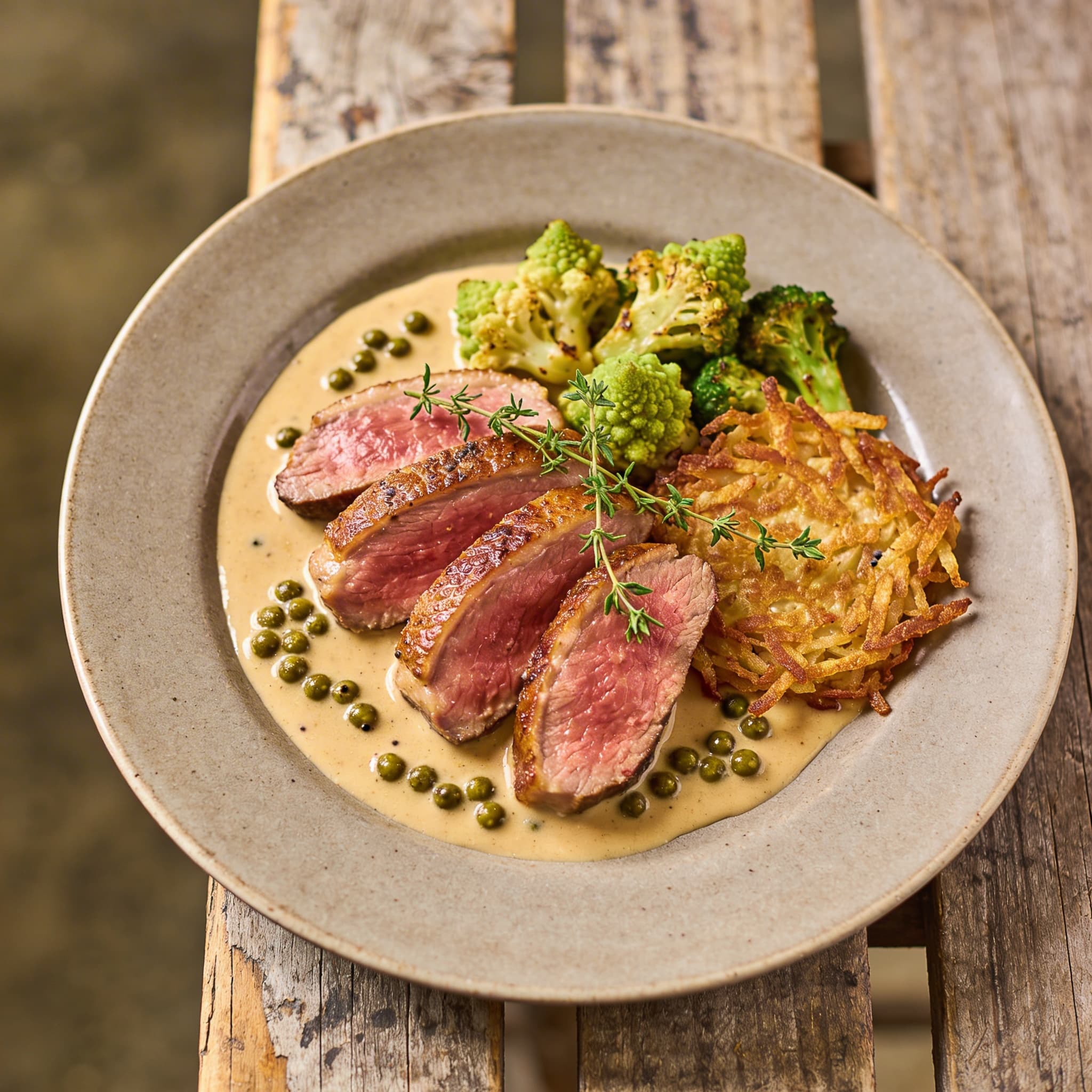 Entenbrust an Pfeffer-Cognac-Rahm