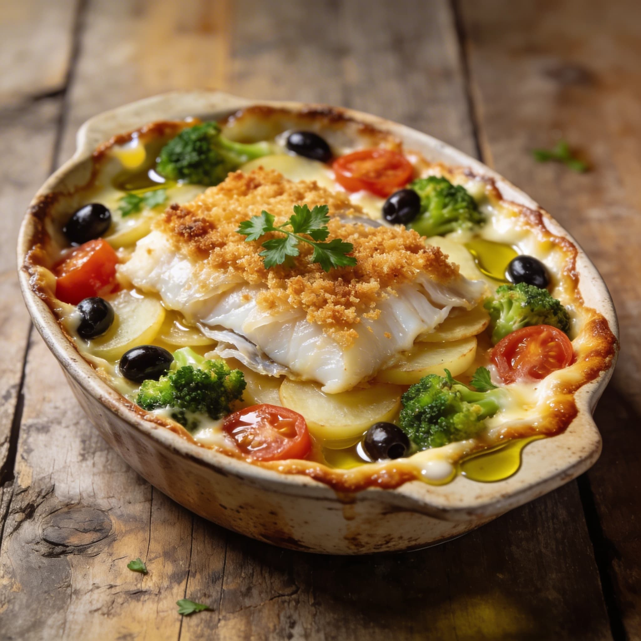 Stockfisch-Gratin mit Gemüse