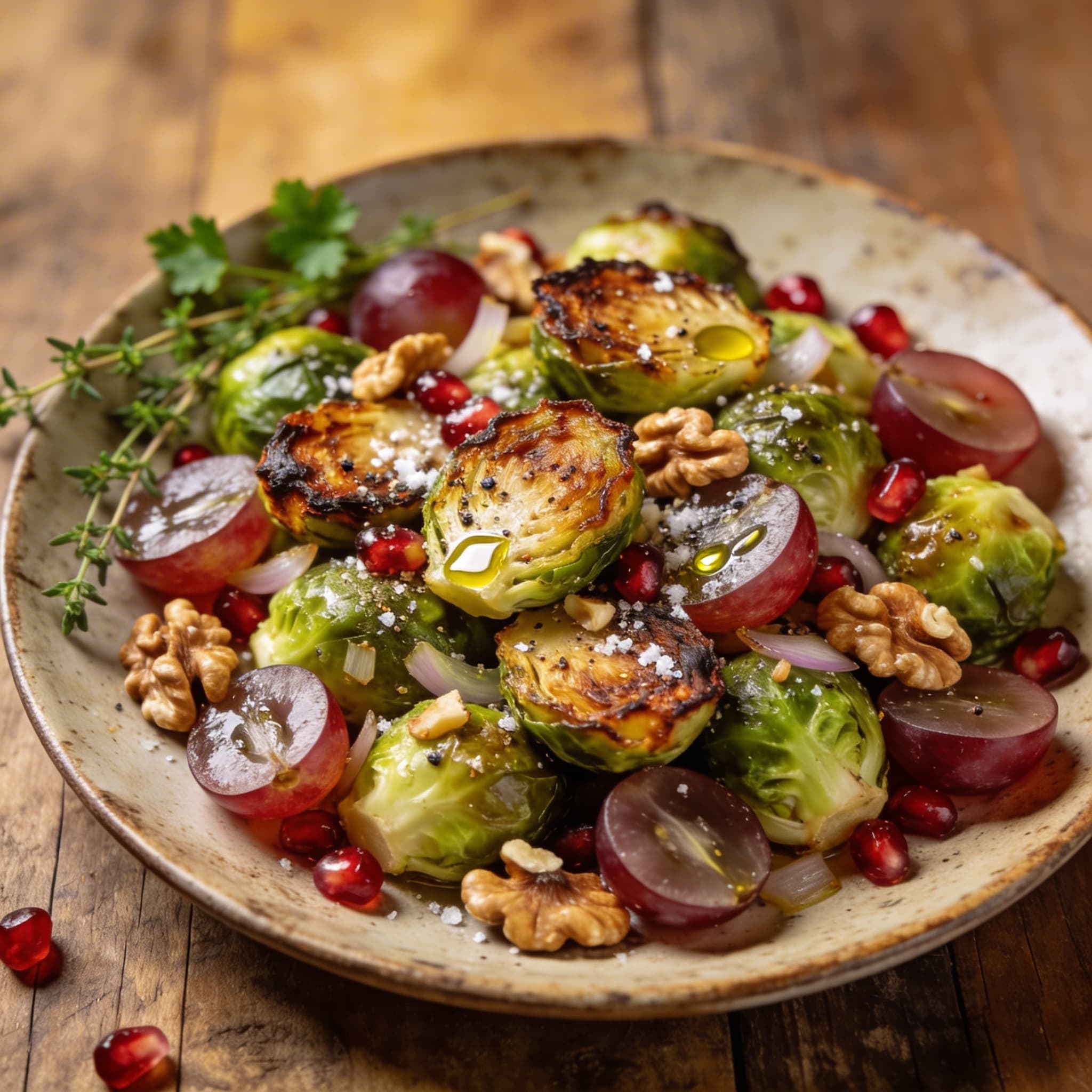 Gerösteter Rosenkohl mit Weintrauben