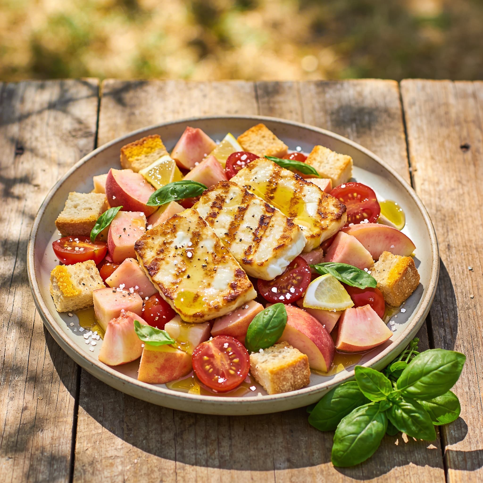 Gerösteter Brotsalat mit Halloumi