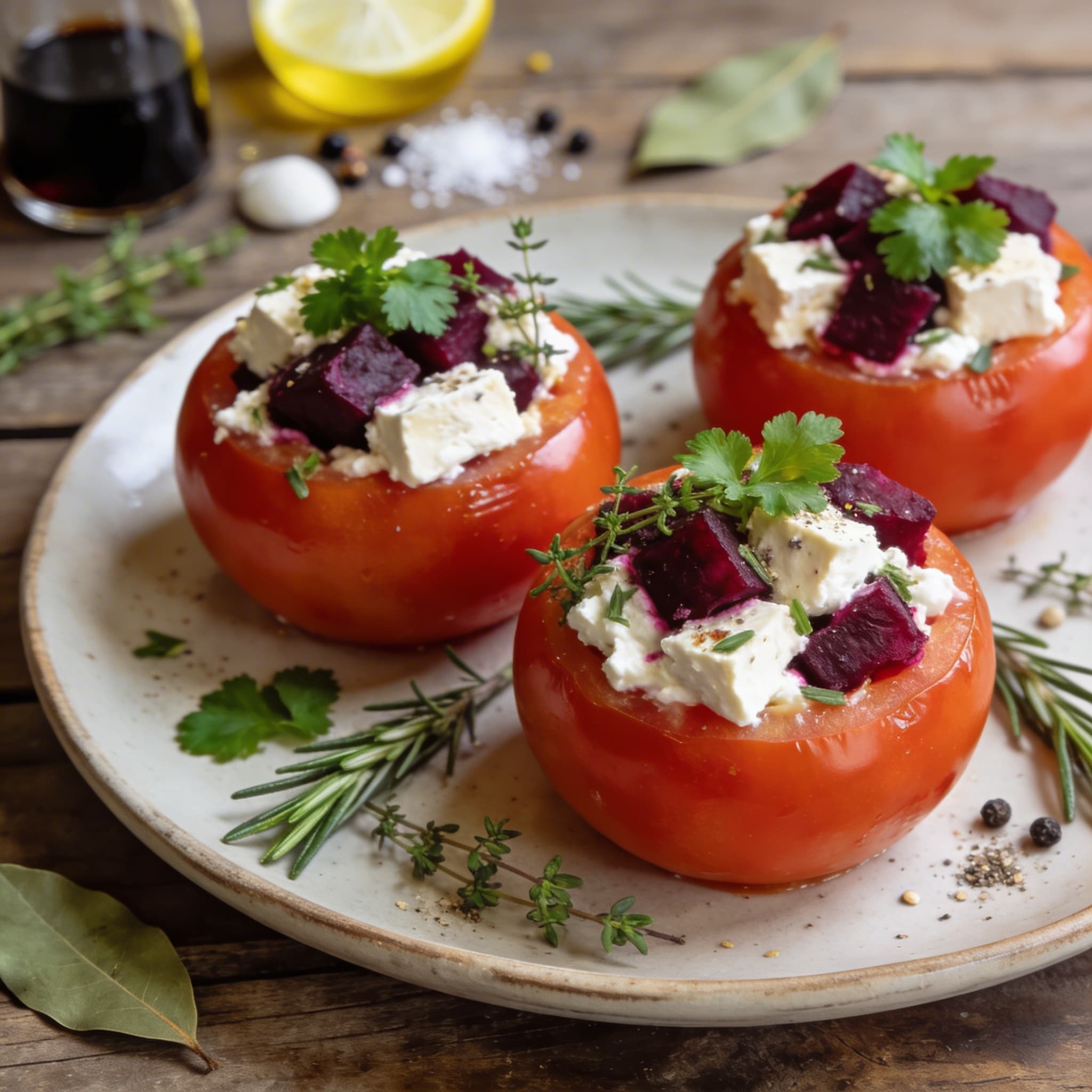 Mit Tofu gefüllte Tomaten