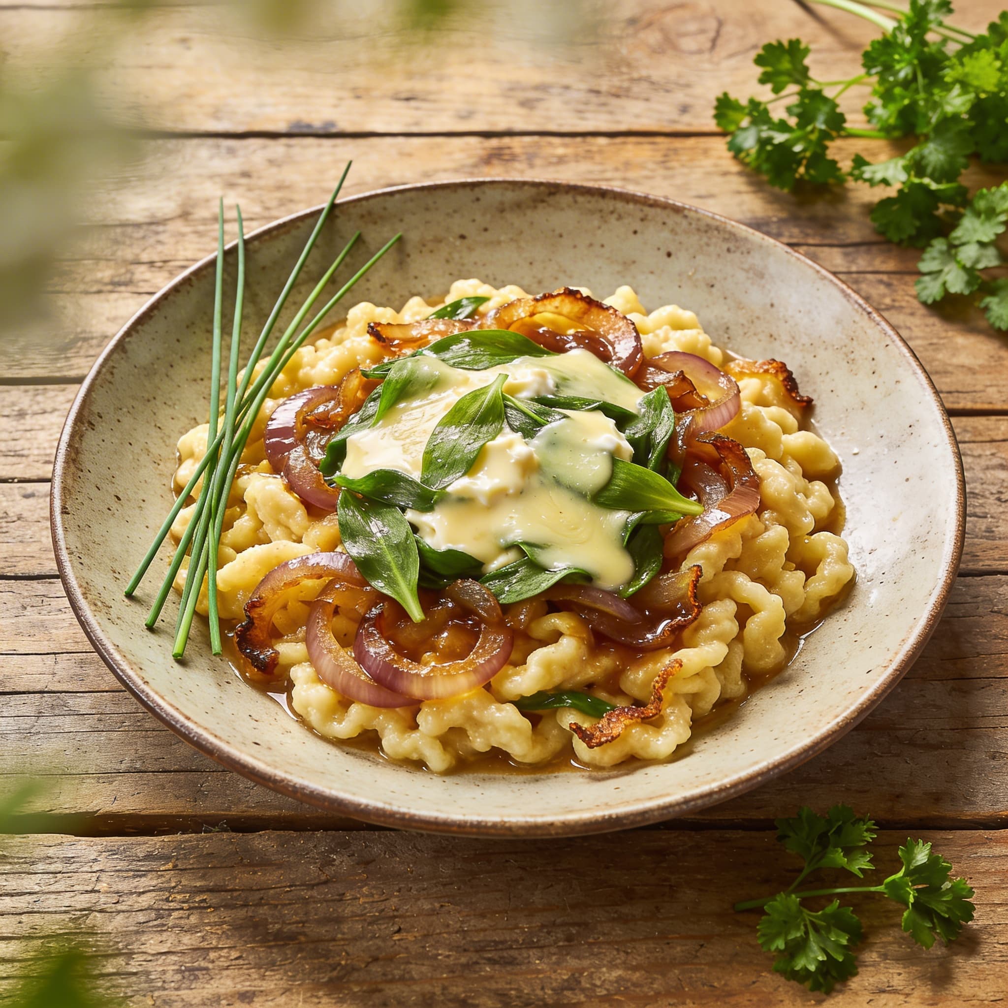 Bärlauchspätzle mit Bergkäse