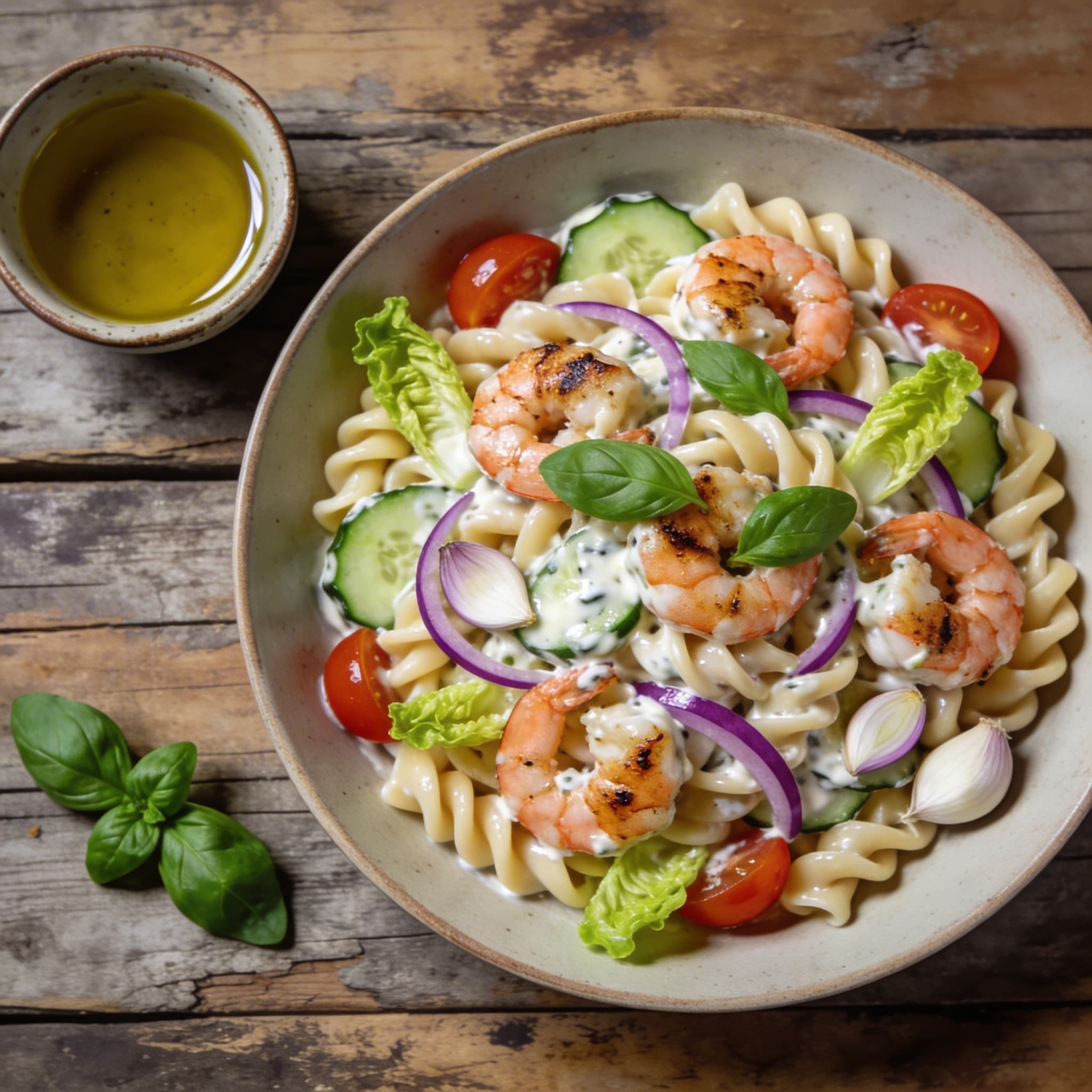 Frischer Muschelnudel-Salat mit Garnelen