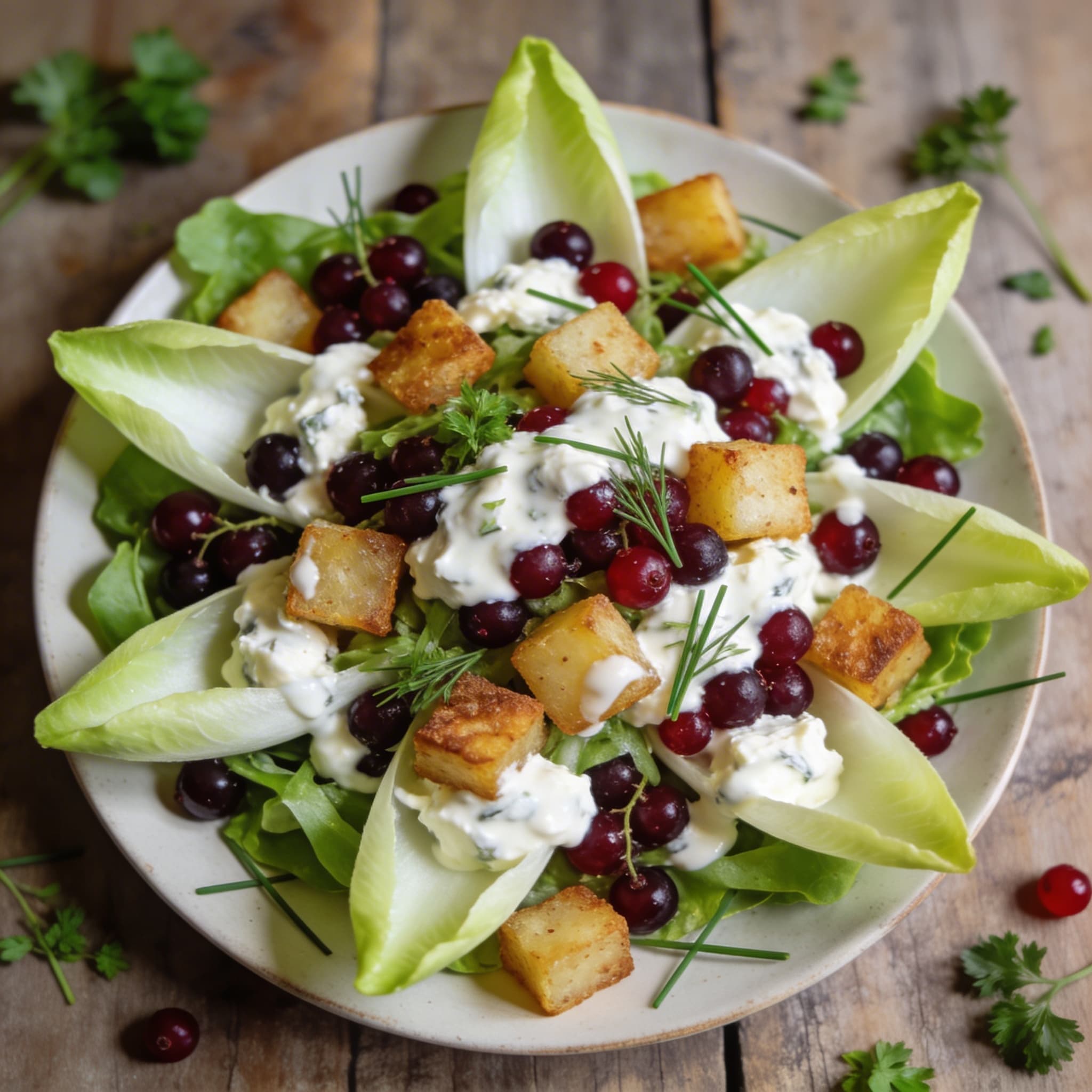 Endiviensalat mit Kartoffel-Croutons