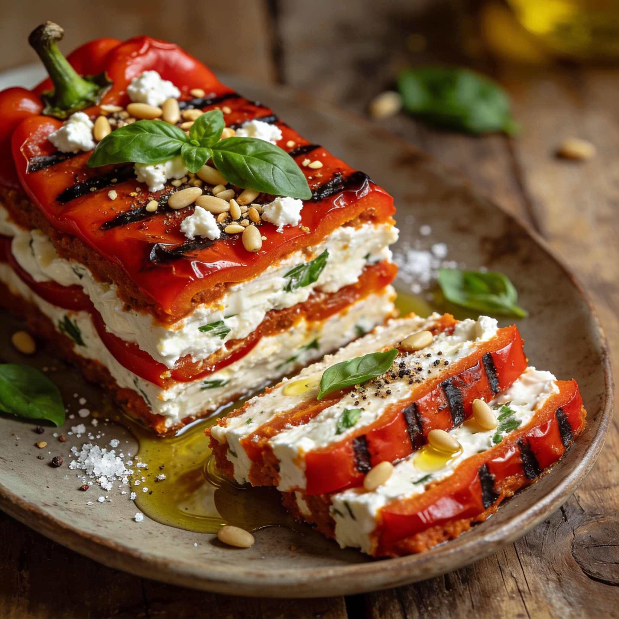 Paprika-Feta-Terrine mit Pesto