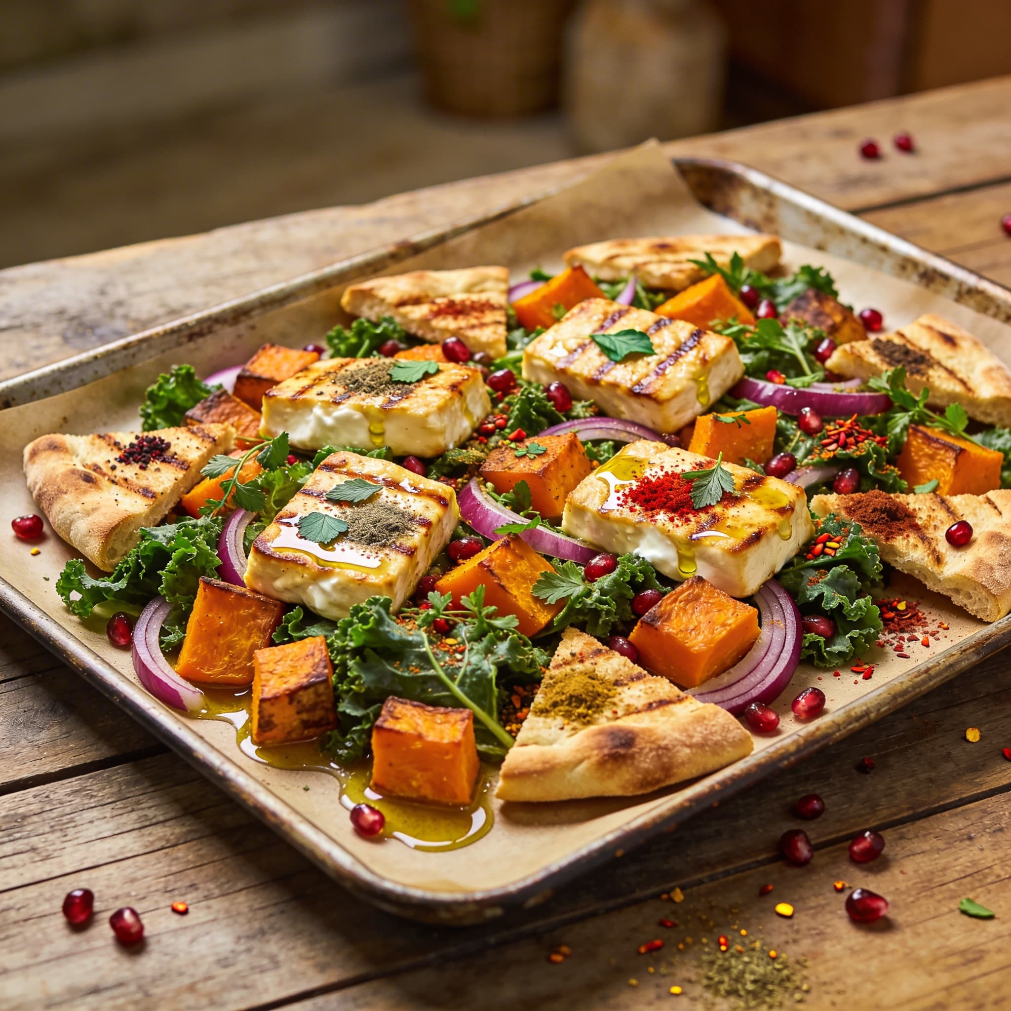 Ofen-Brotsalat mit Halloumi