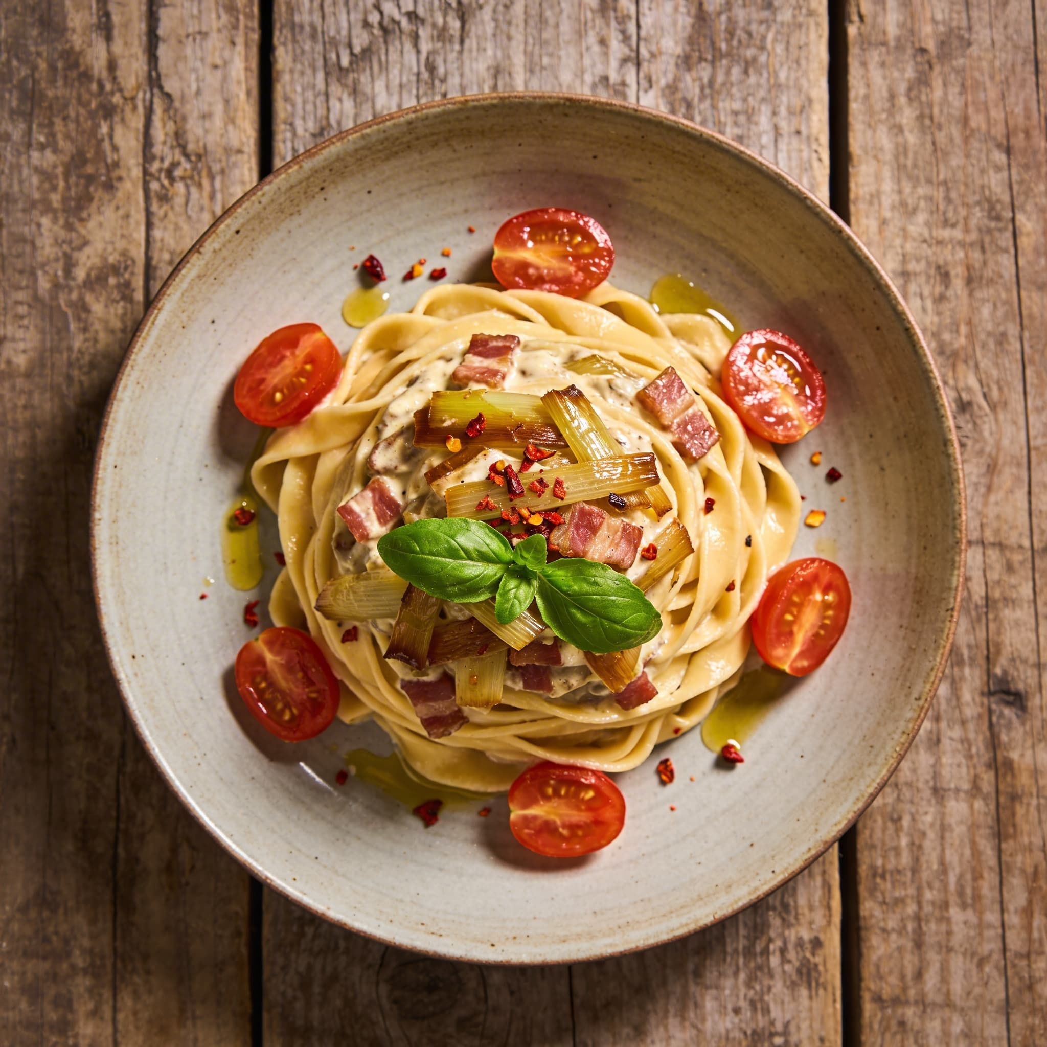 Tagliatelle mit würzigem Lauch-Konfit