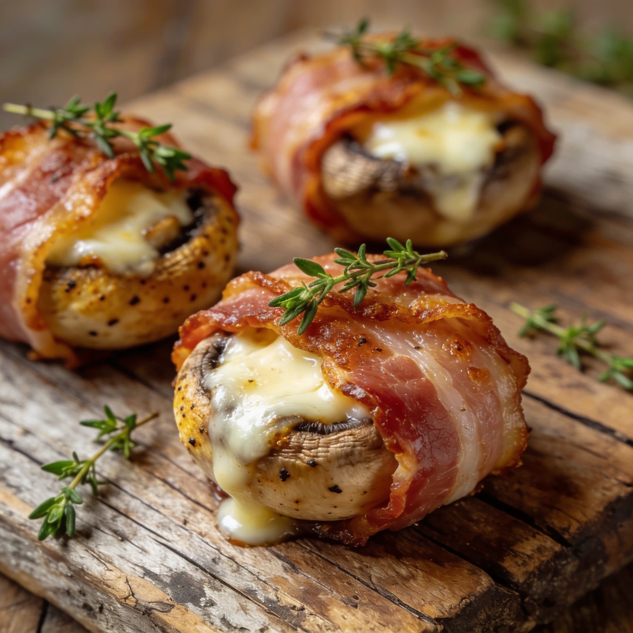 Gefüllte Champignons im Speckmantel