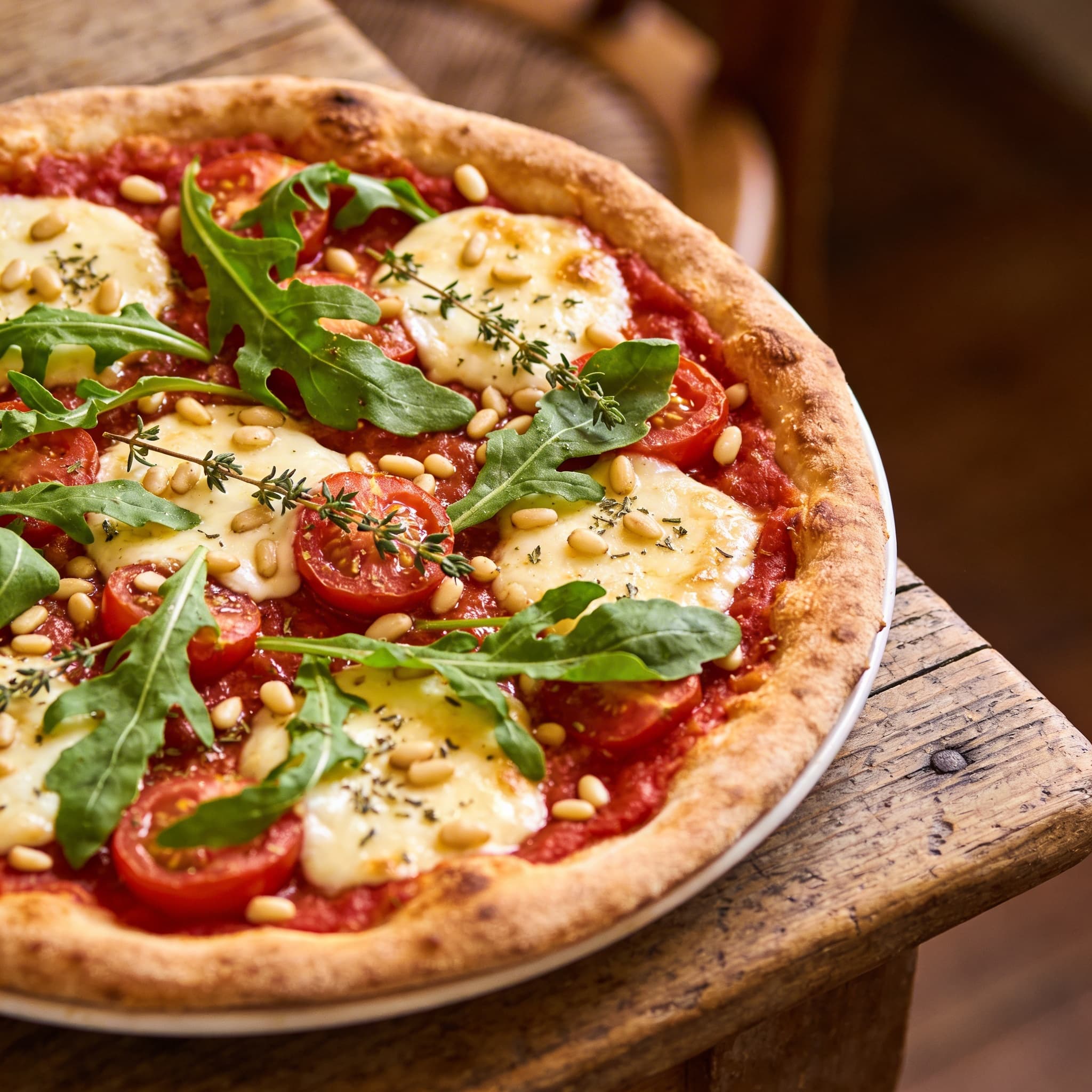 Knusprige Tomaten-Rucola Pizza