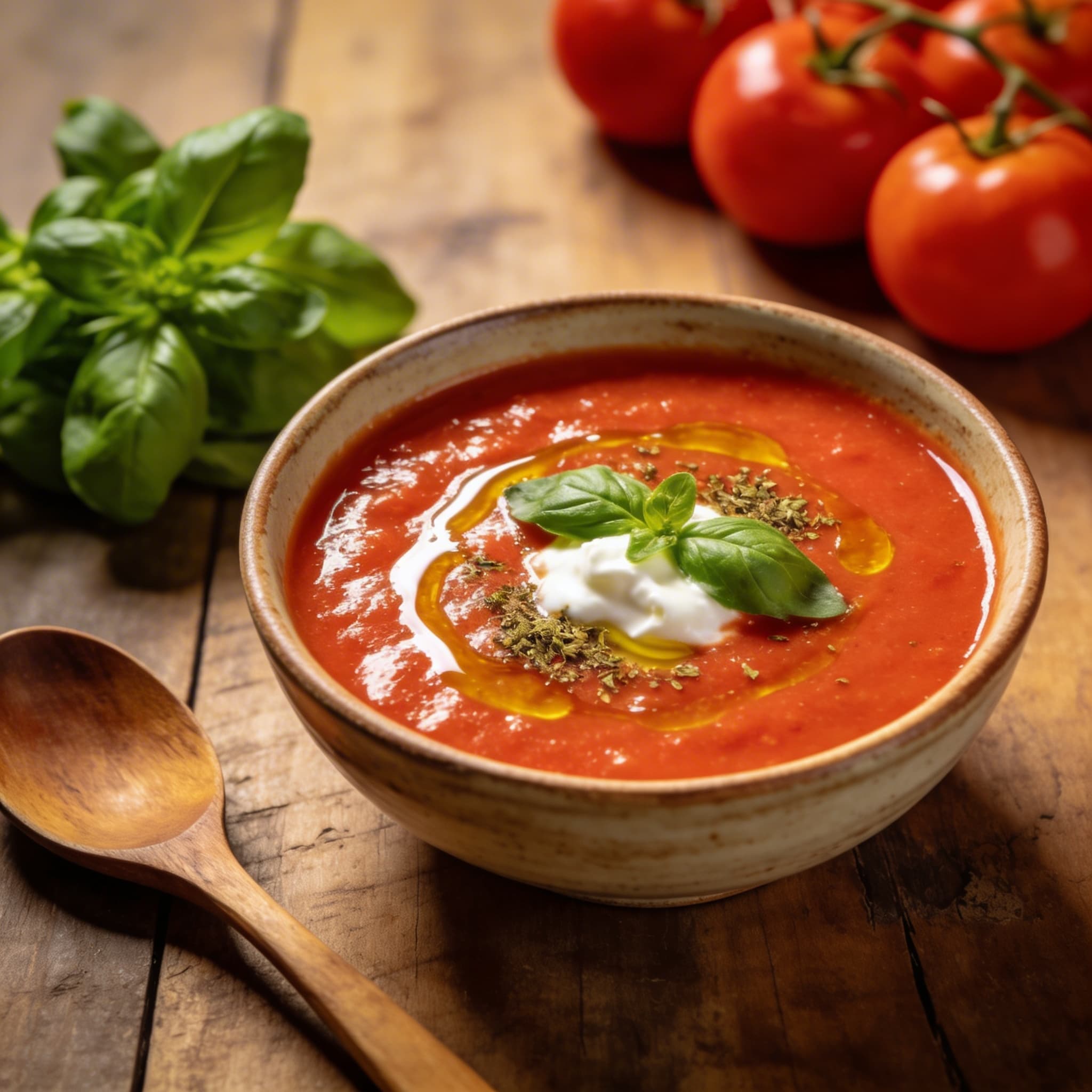 Cremige Basilikum-Tomatensuppe