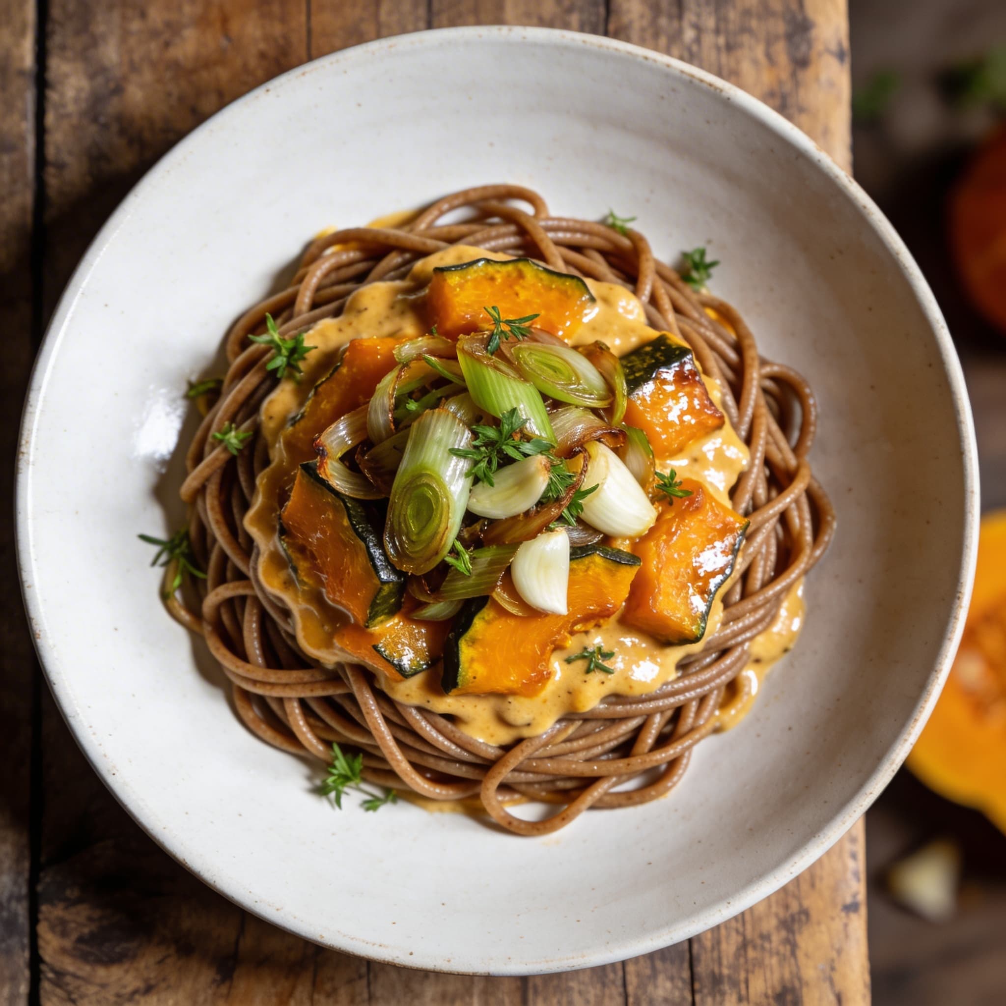 Cremige Kürbis-Lauch-Pasta