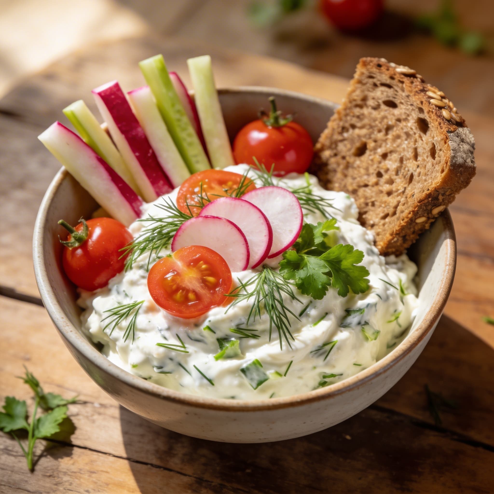 Herzhafter Kräuterquark mit Gemüsesticks