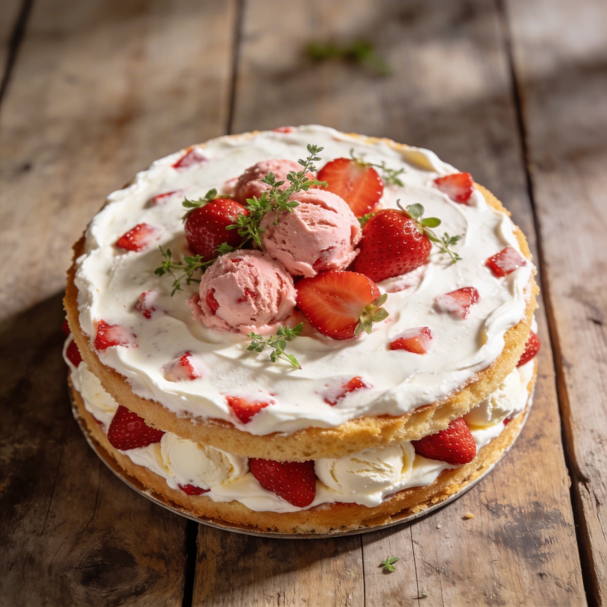 Fruchtige Erdbeer-Eiscreme-Torte