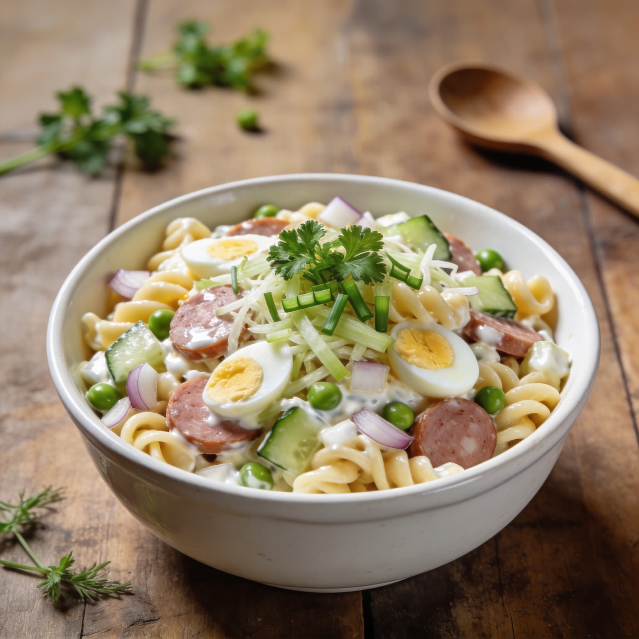 Klassischer cremiger Nudelsalat