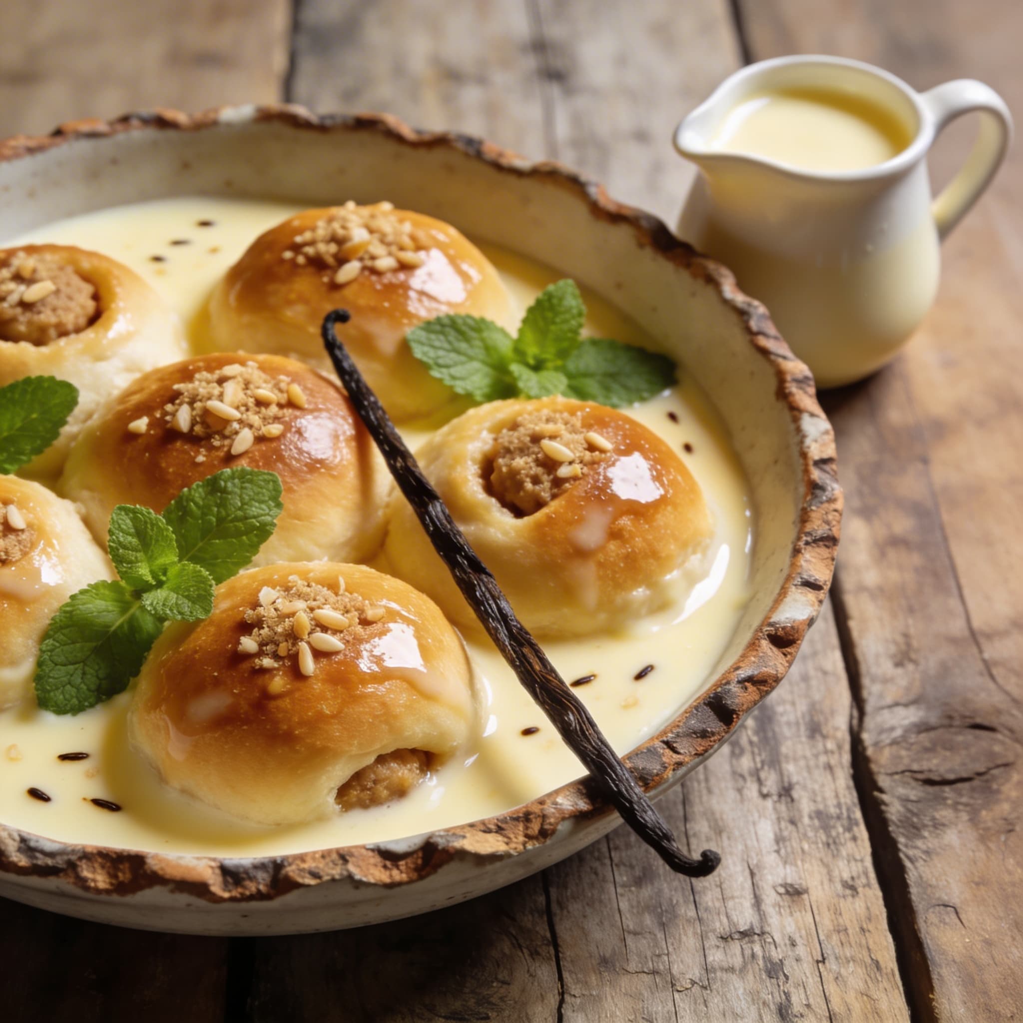 Süße Buchteln mit Vanillesauce