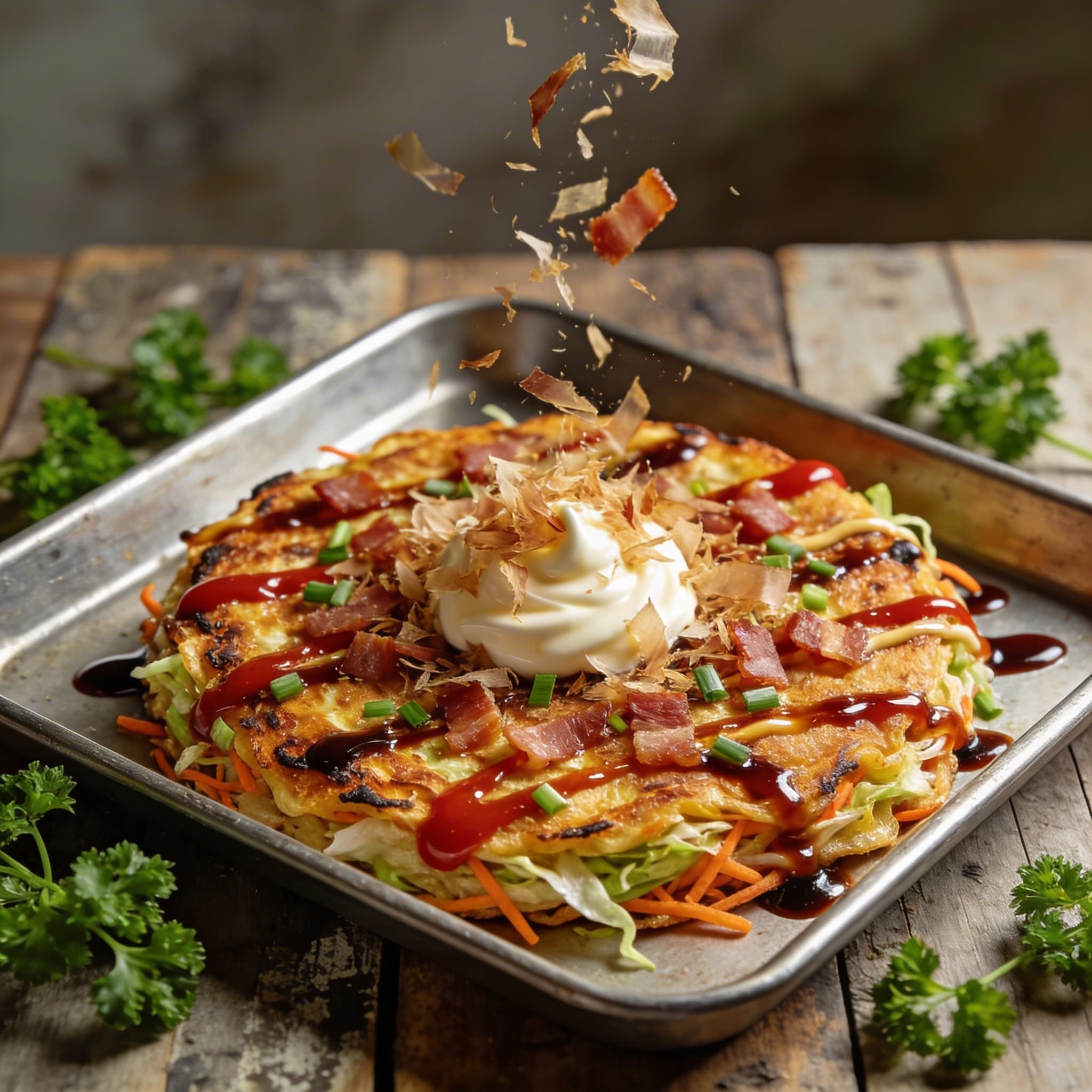 Japanische Okonomiyaki vom Blech