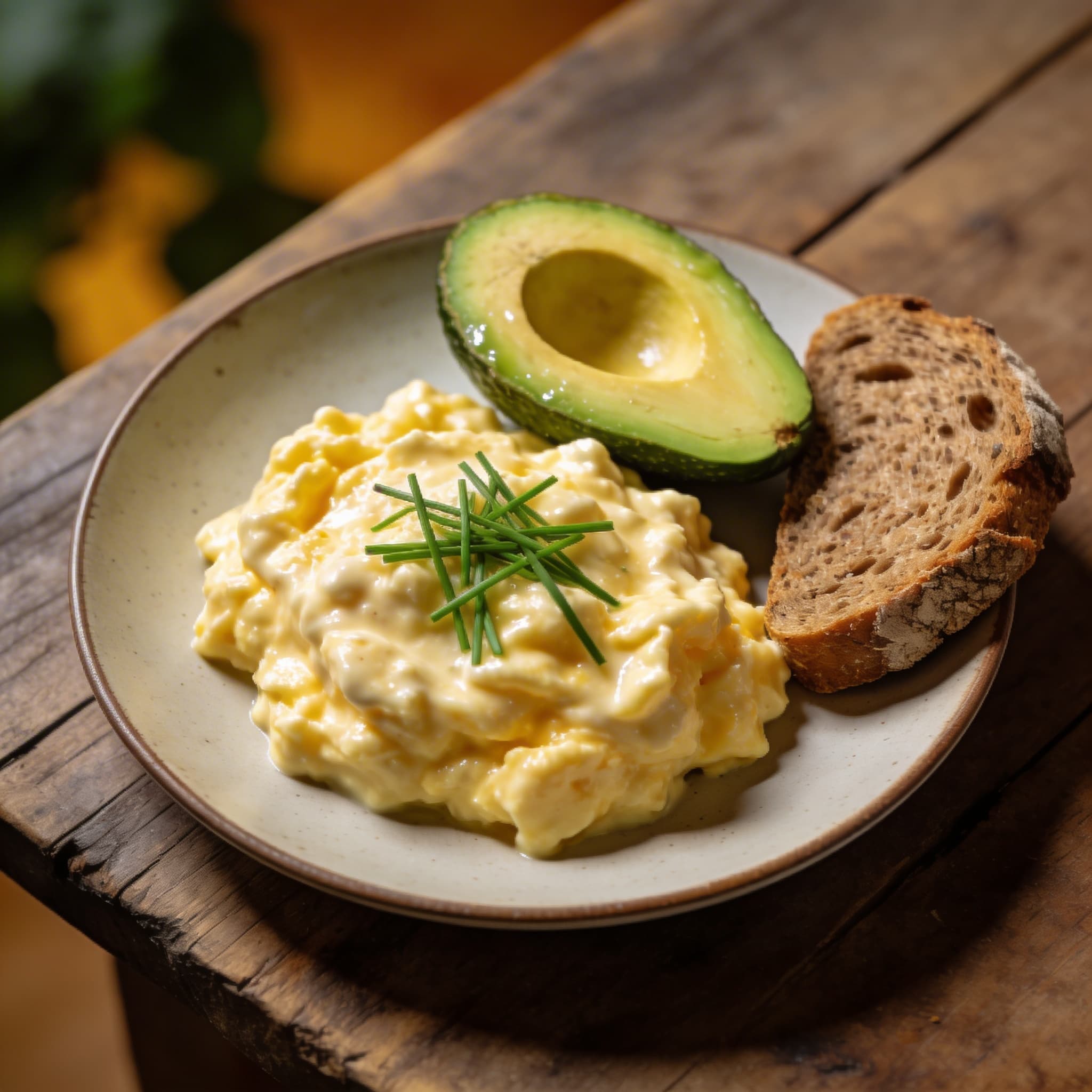 Cremiges Rührei mit Avocado