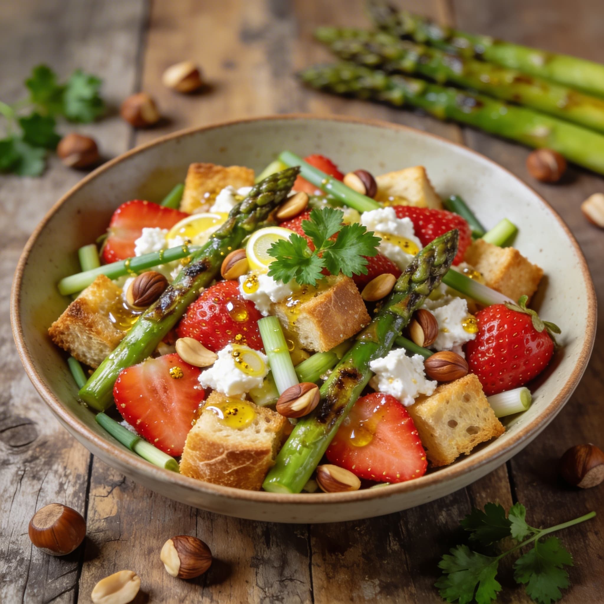 Spargel-Erdbeer-Brotsalat mit Feta
