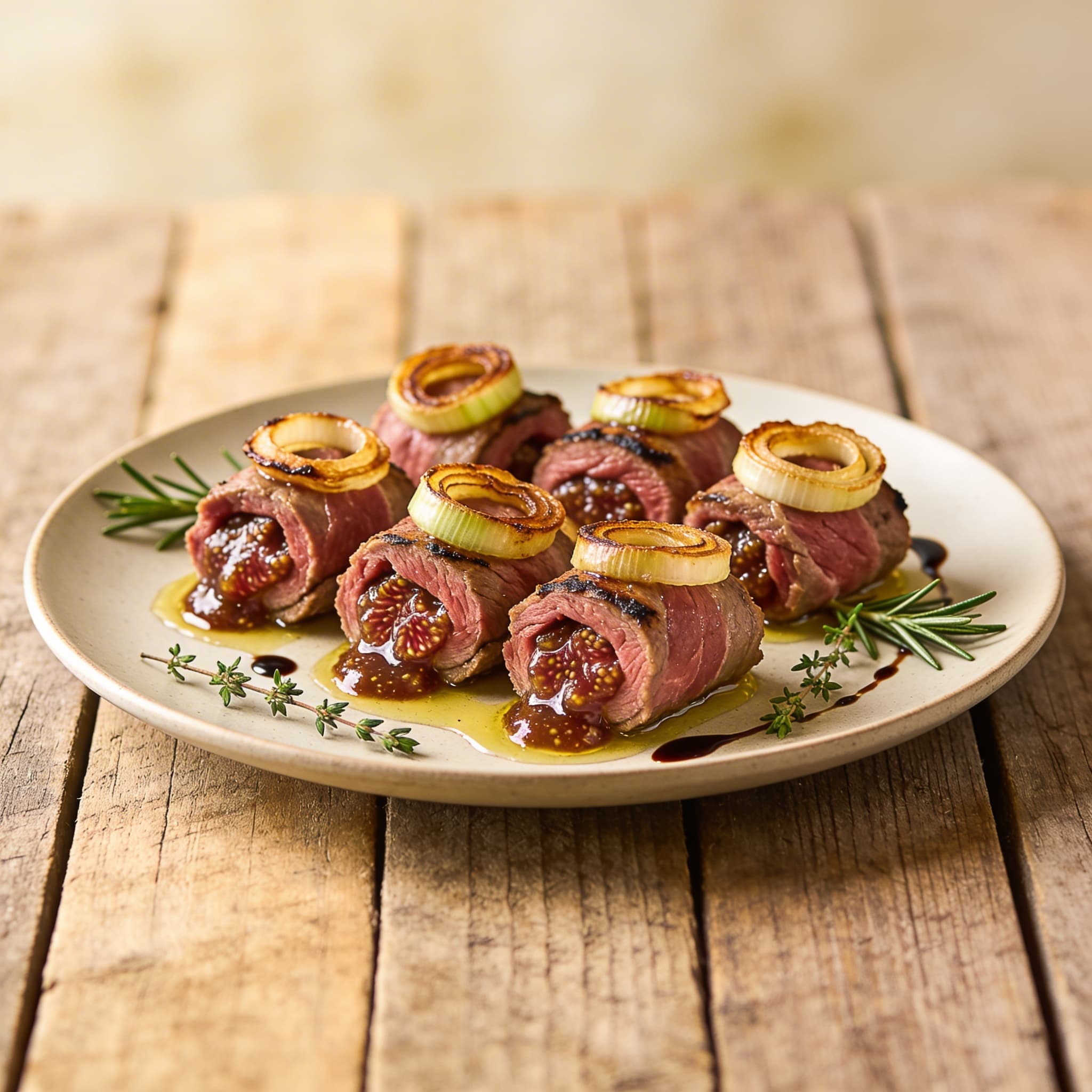 Herzhafte Roastbeef-Röllchen mit Feigensenf