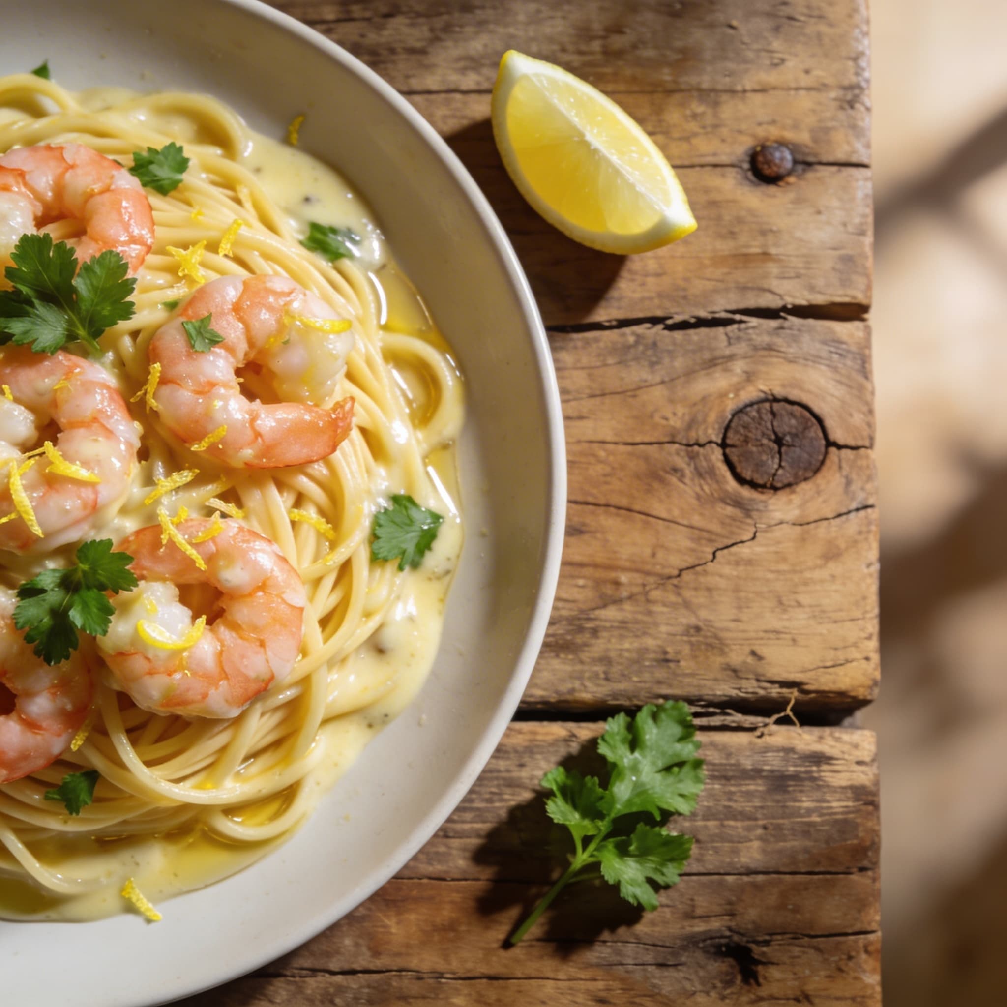 Zarte Pasta mit Weißweingarnelen