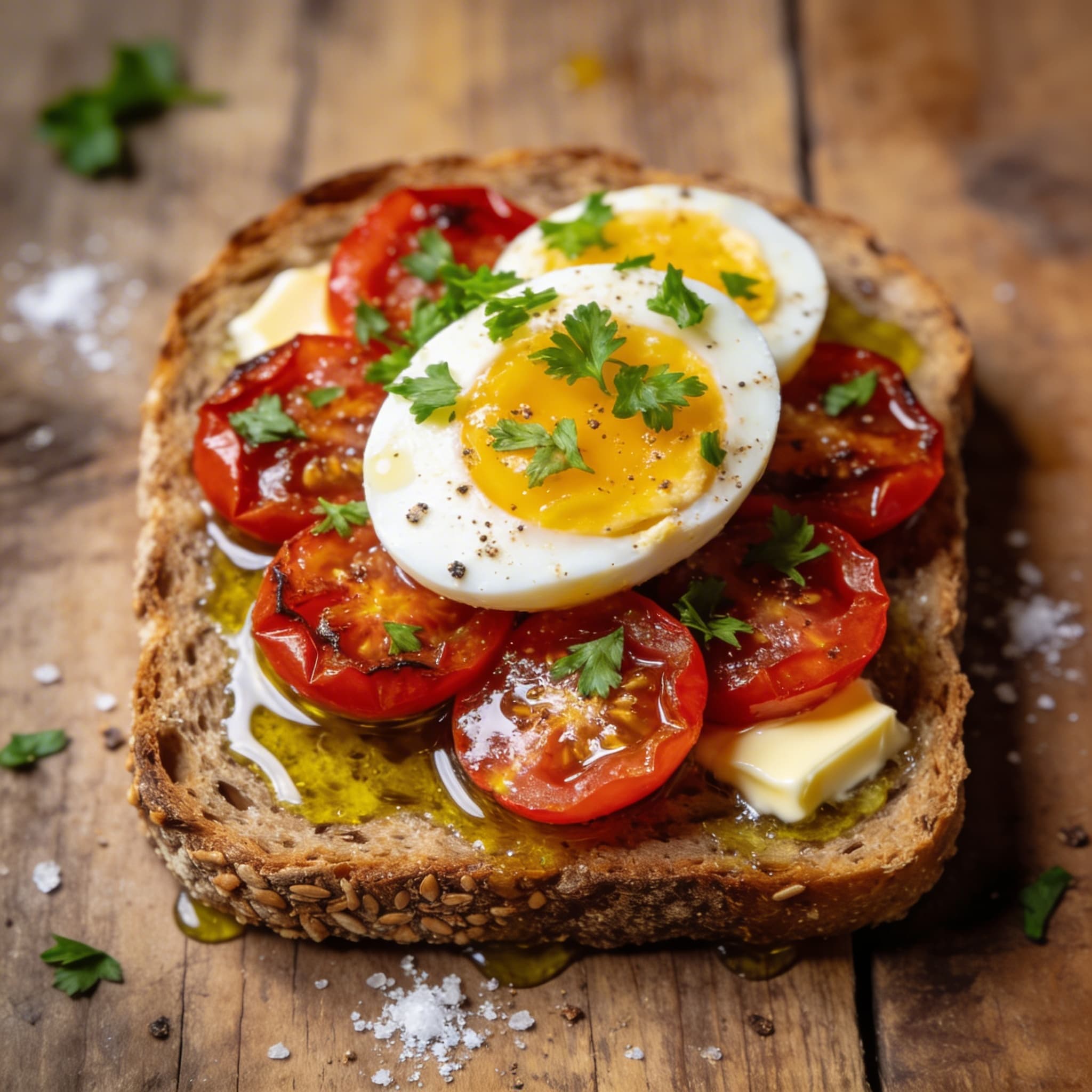 Tomaten-Spiegeleier auf Vollkornbrot