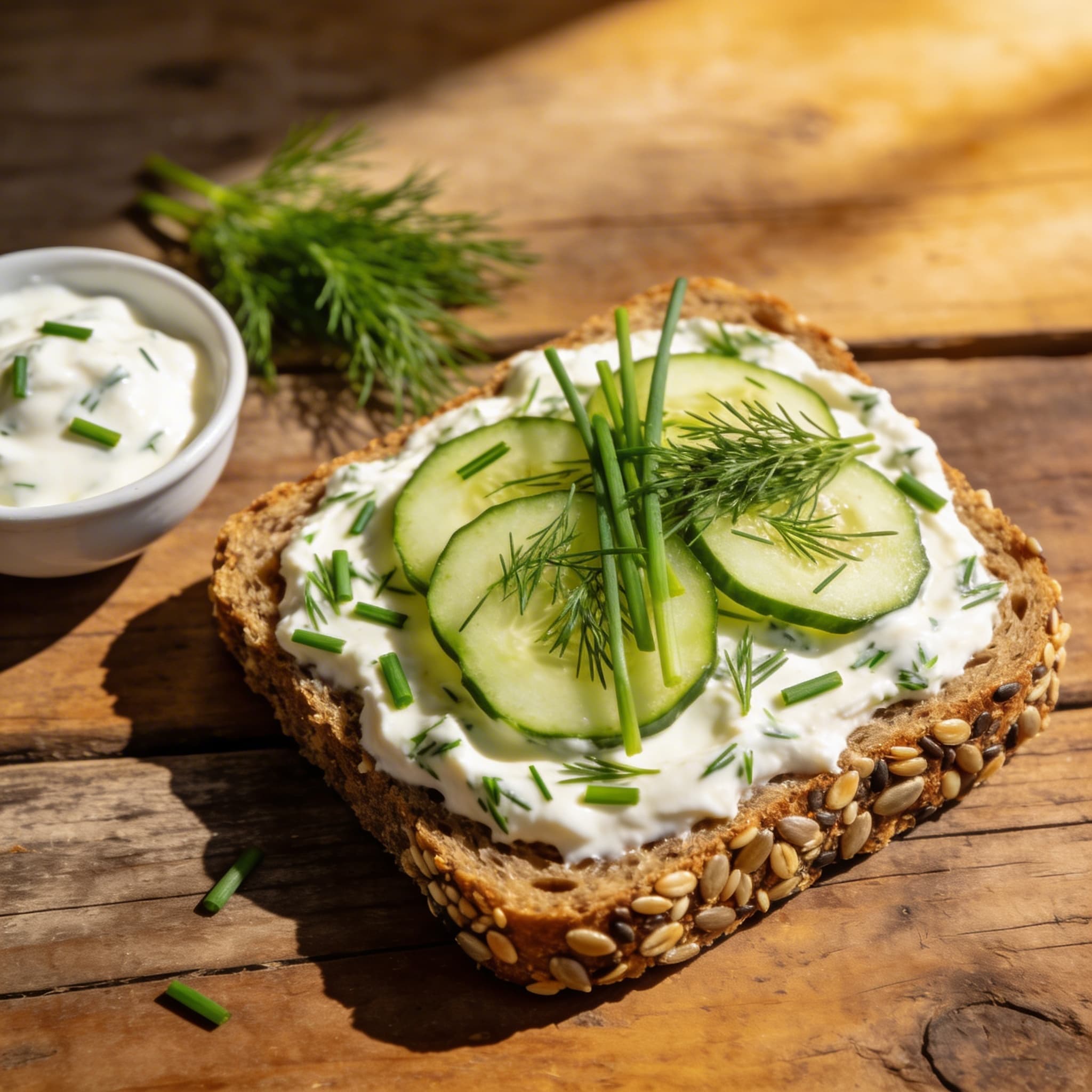 Kräuter-Frischkäsebrot mit Gurke