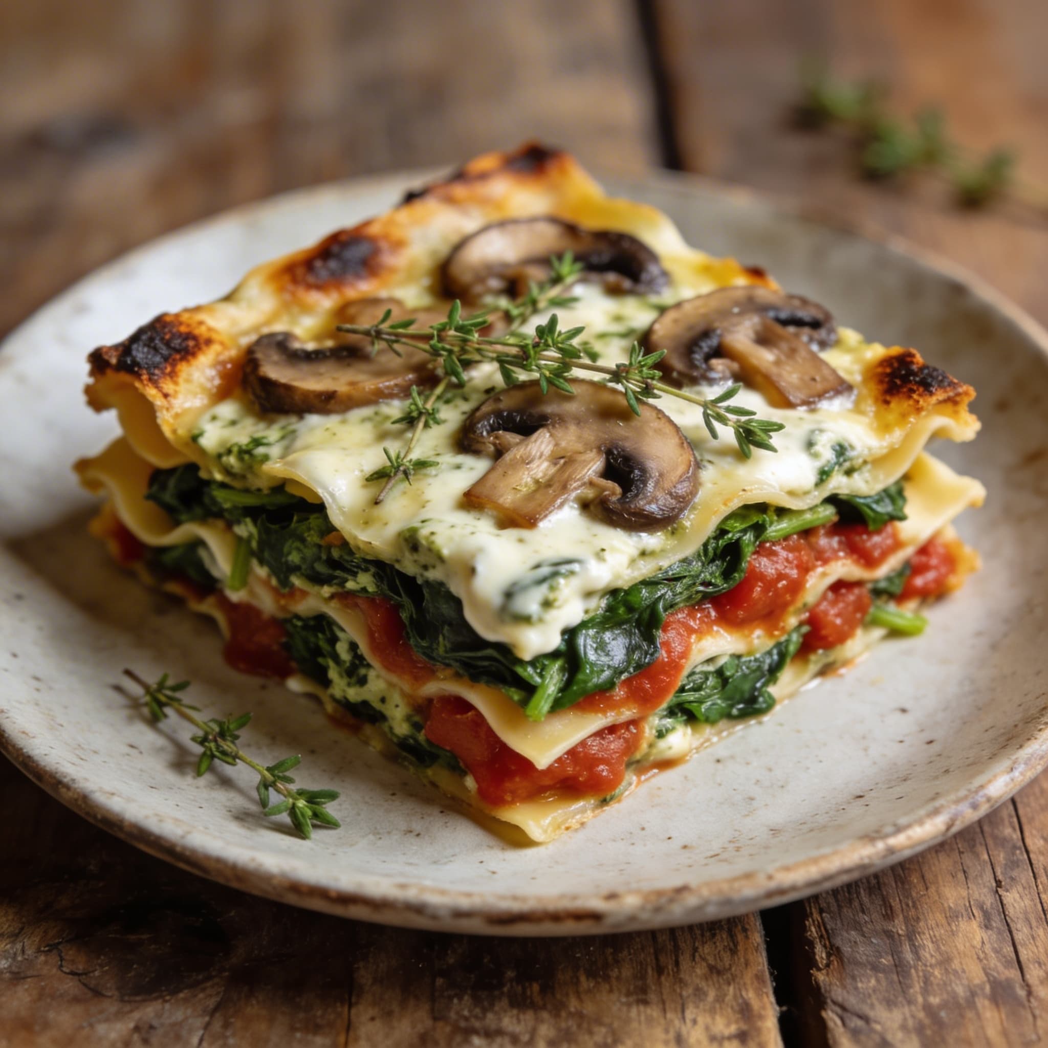 Vegane Pilz-Spinat-Lasagne