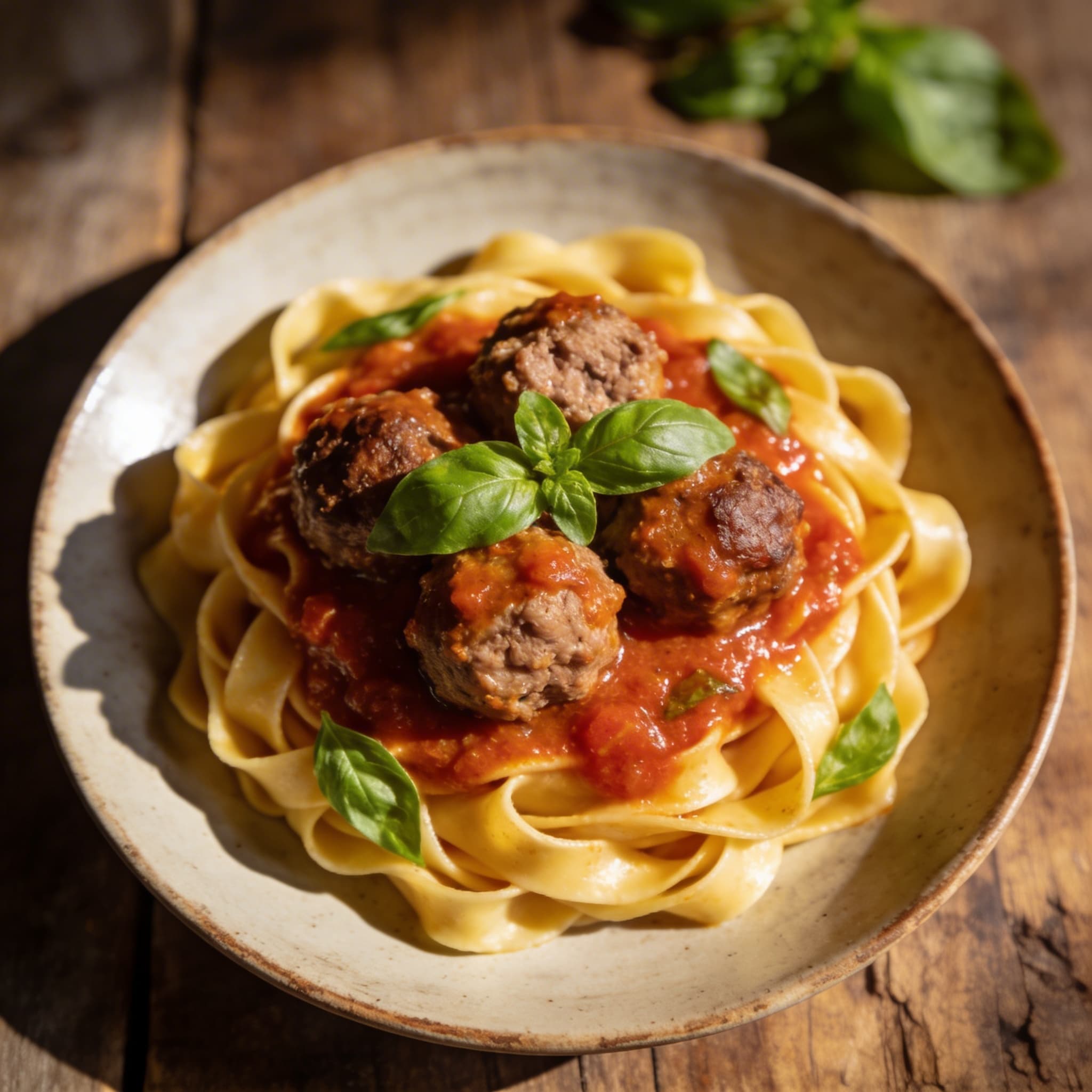 Hausgemachte Pasta mit Hackbällchen