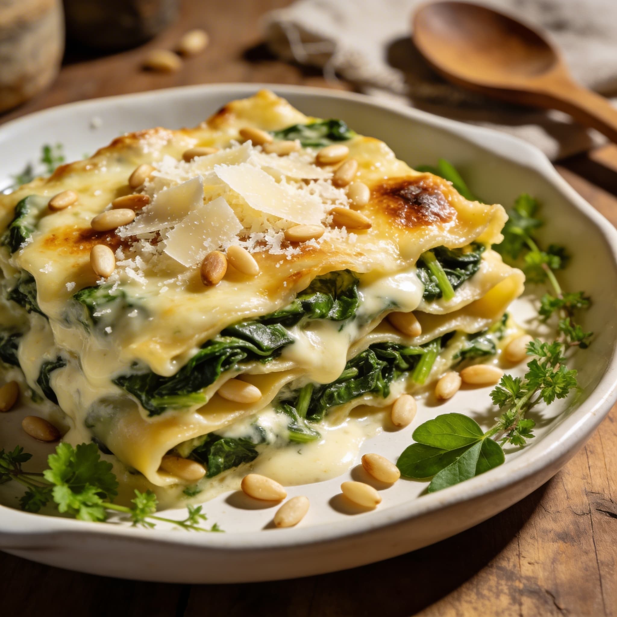 Cremige Spinatlasagne mit Pecorino