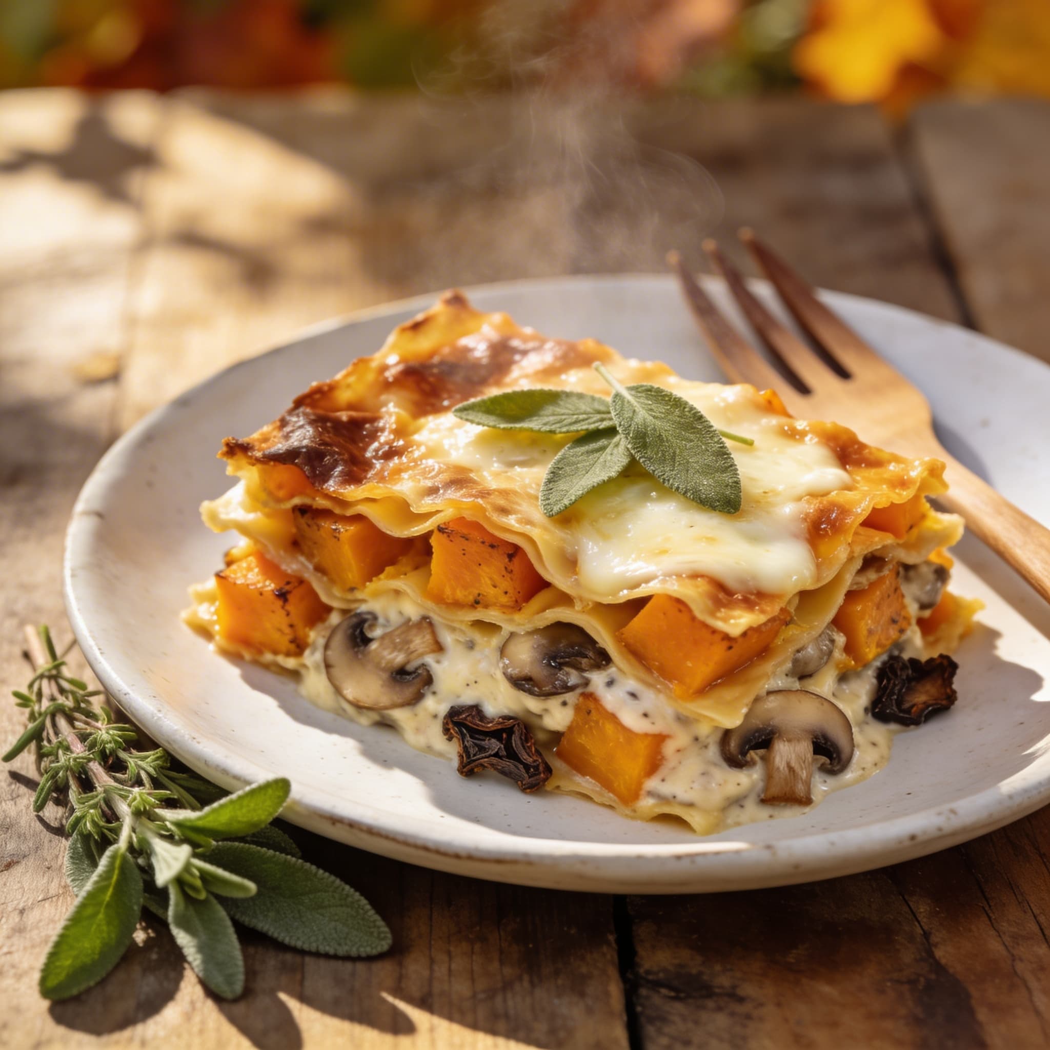 Herbstliche Kürbis-Pilz-Lasagne