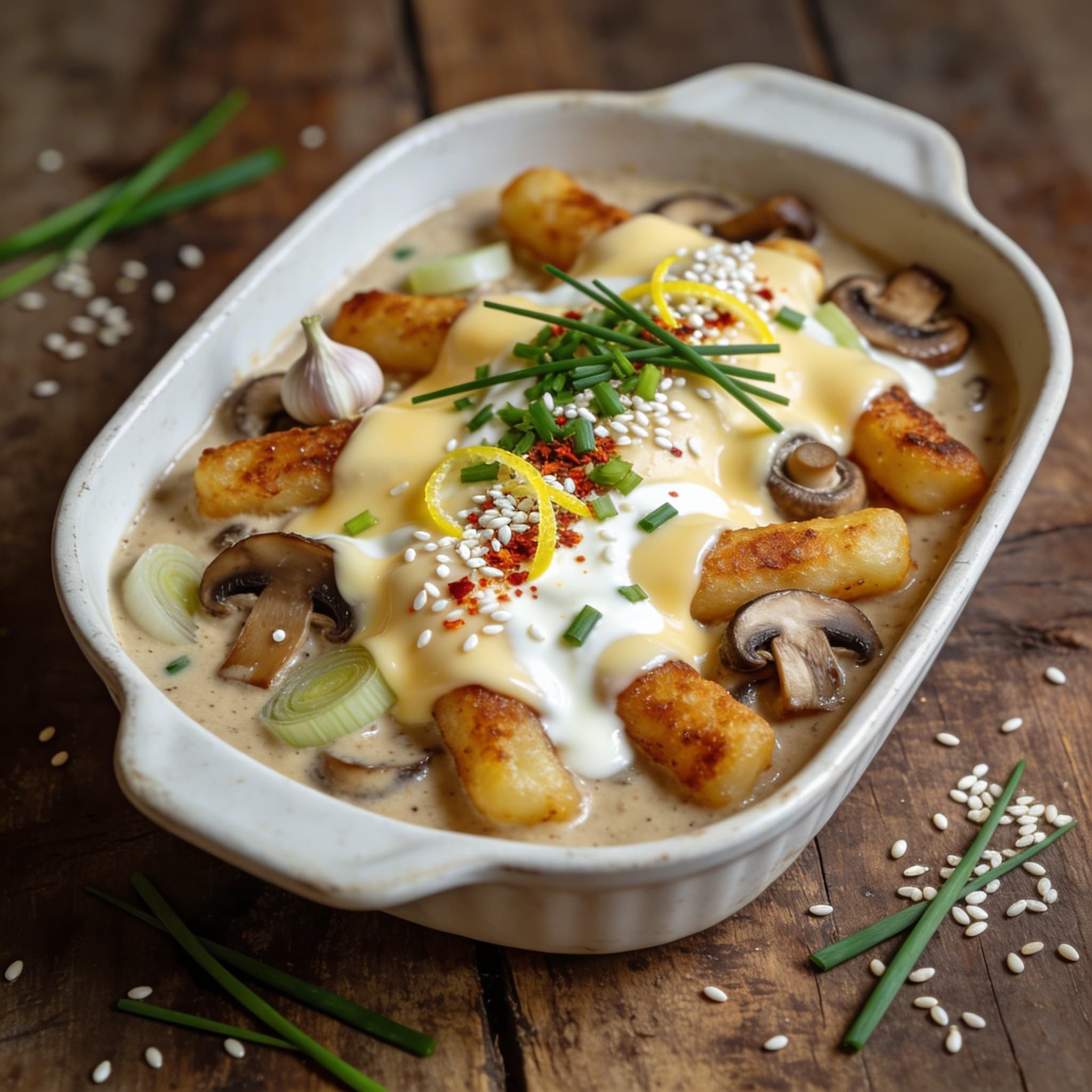 Deftiger Schupfnudel-Lauch-Auflauf